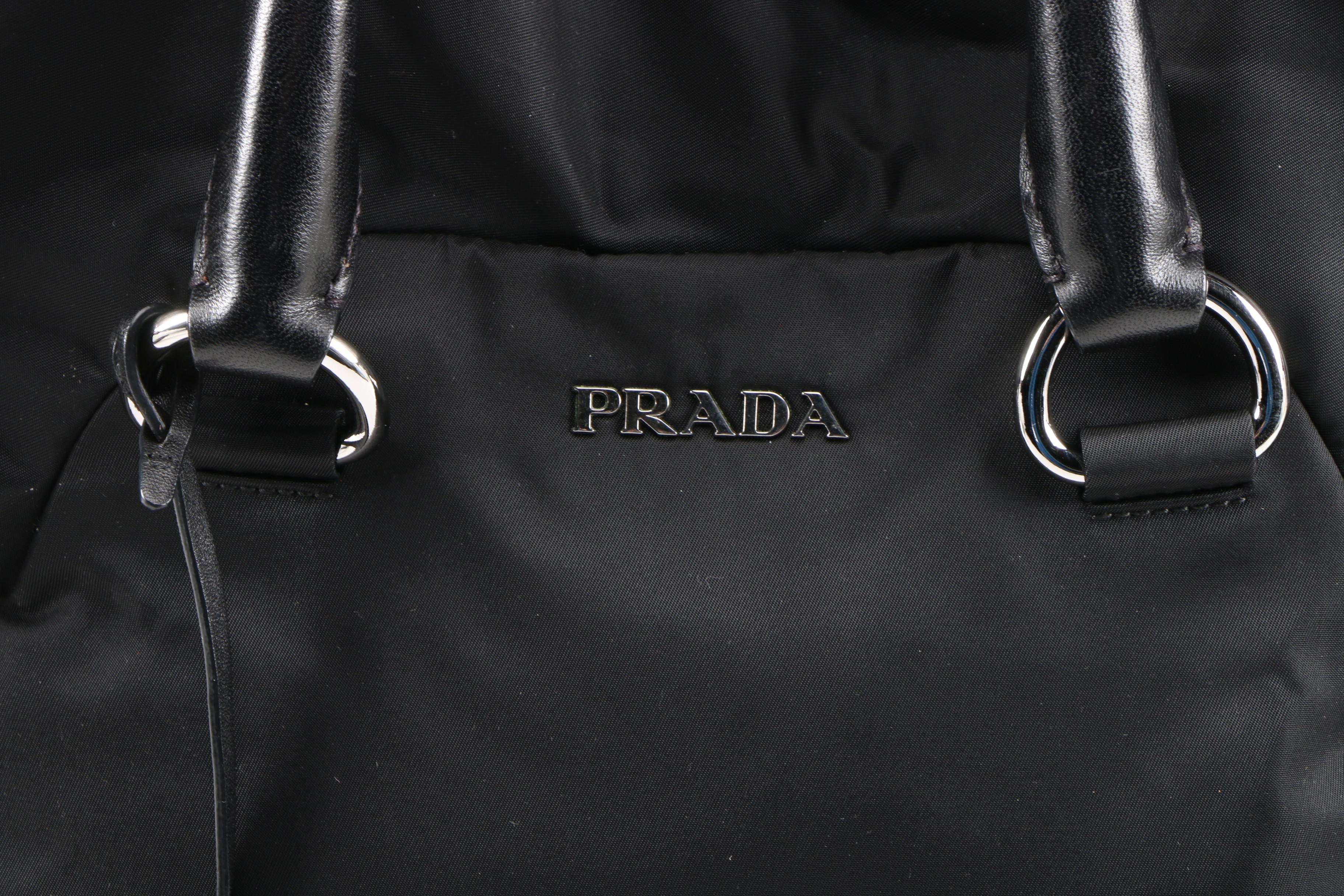 Prada Frilled Handbag in Nero Tessuto Nylon and Leather