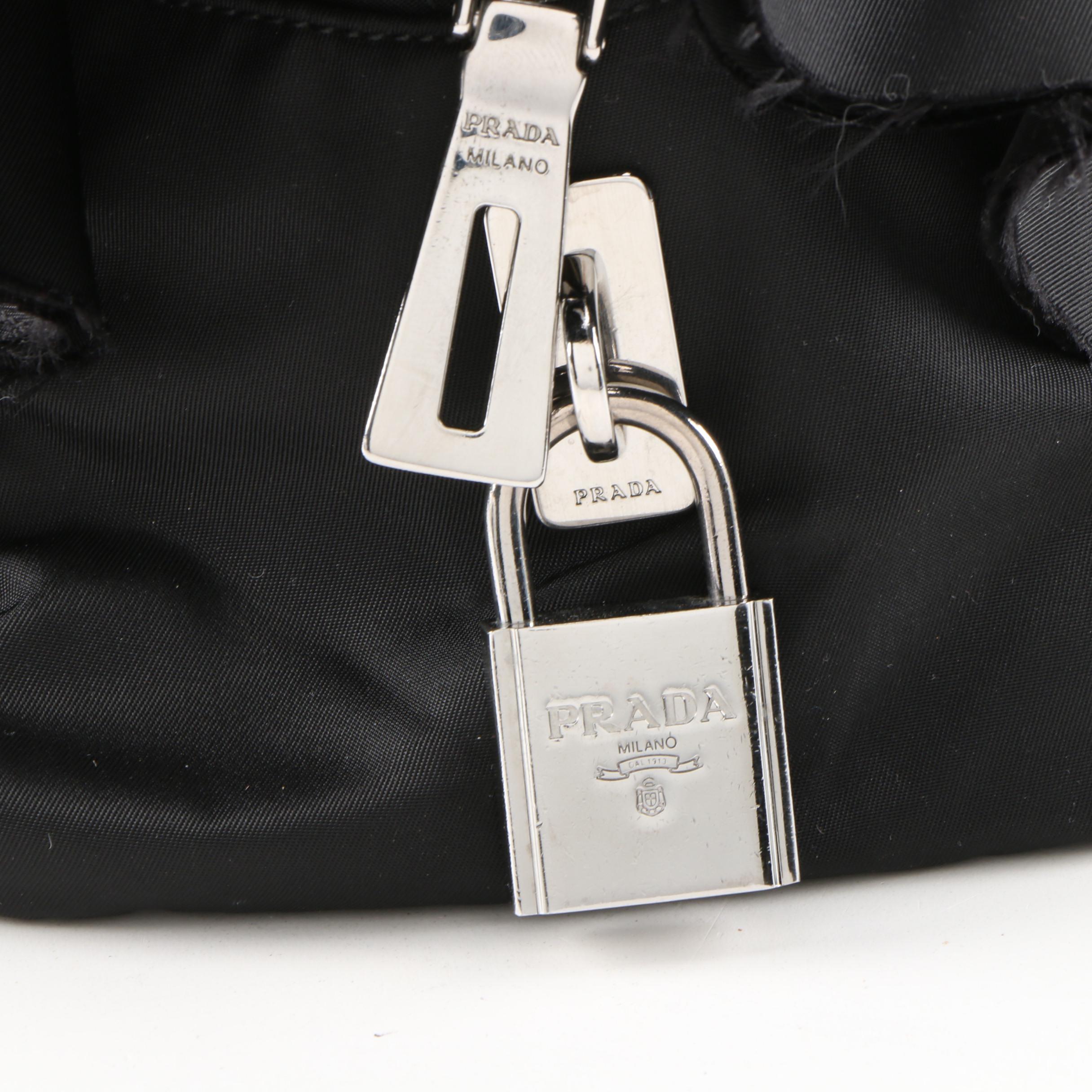 Prada Frilled Handbag in Nero Tessuto Nylon and Leather