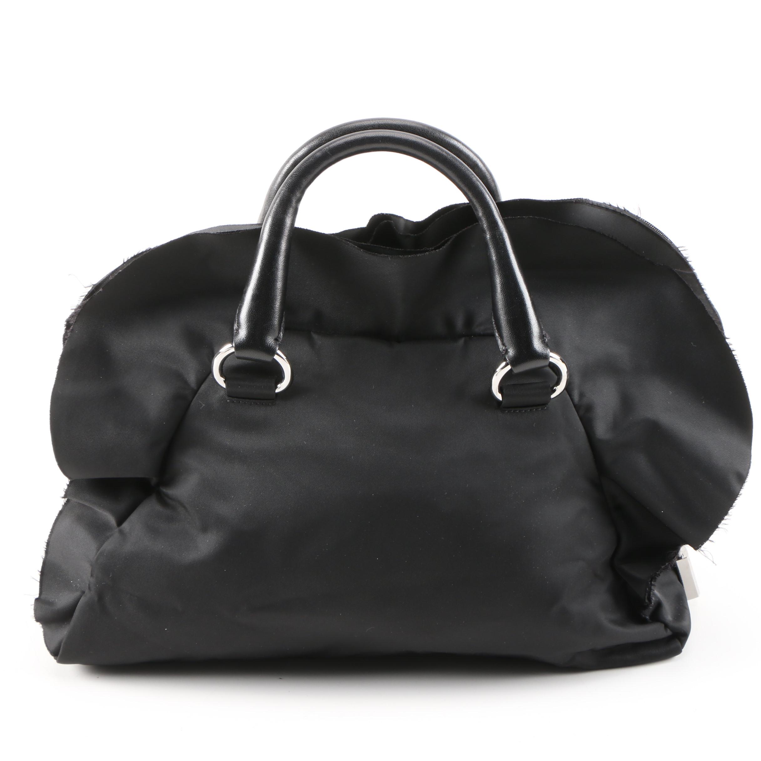 Prada Frilled Handbag in Nero Tessuto Nylon and Leather