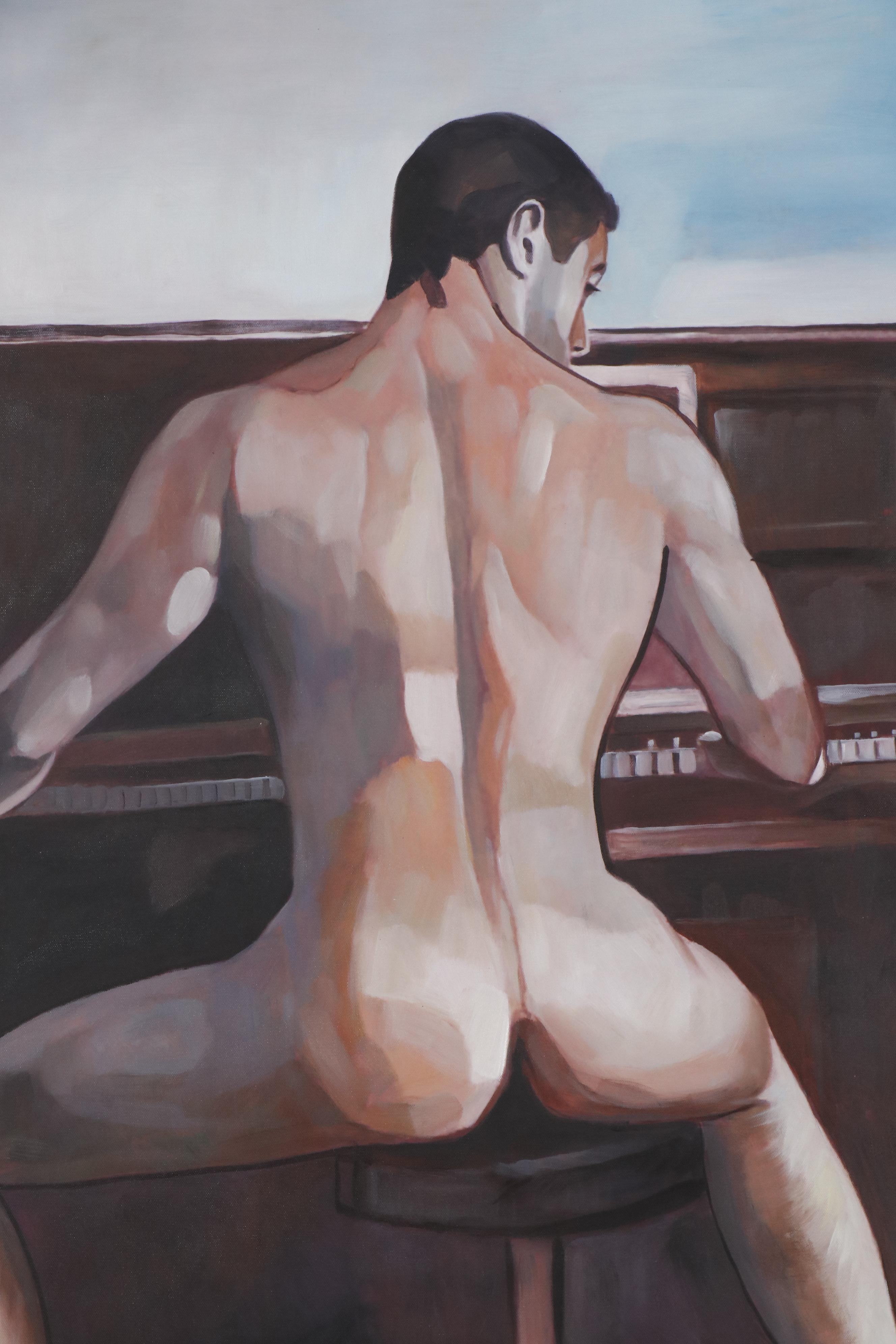 Figure Oil Painting of Male Nude Pianist