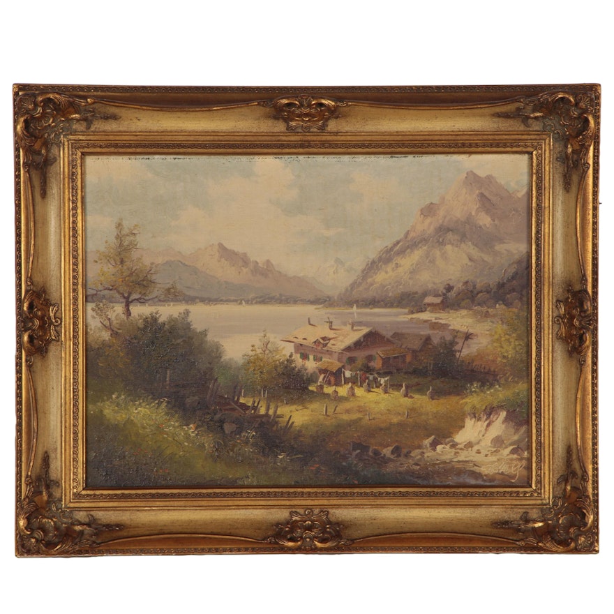 Landscape Oil Painting of Mountain Landscape "Walchensee"