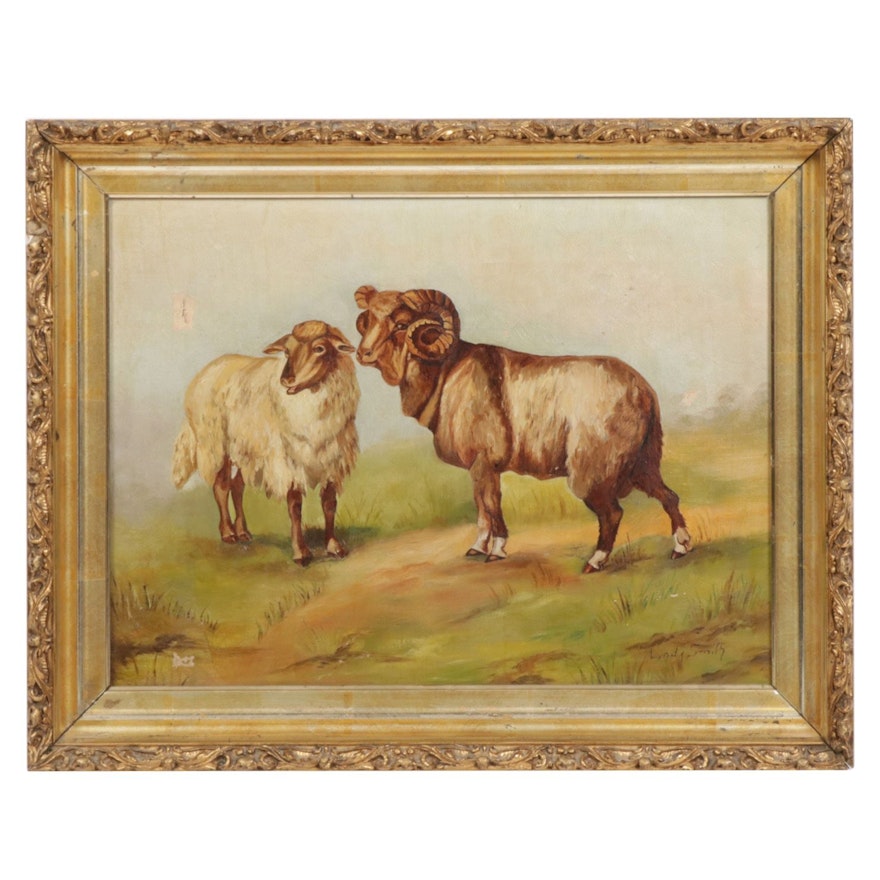 Lynda Smith Oil Painting of Landscape with Rams