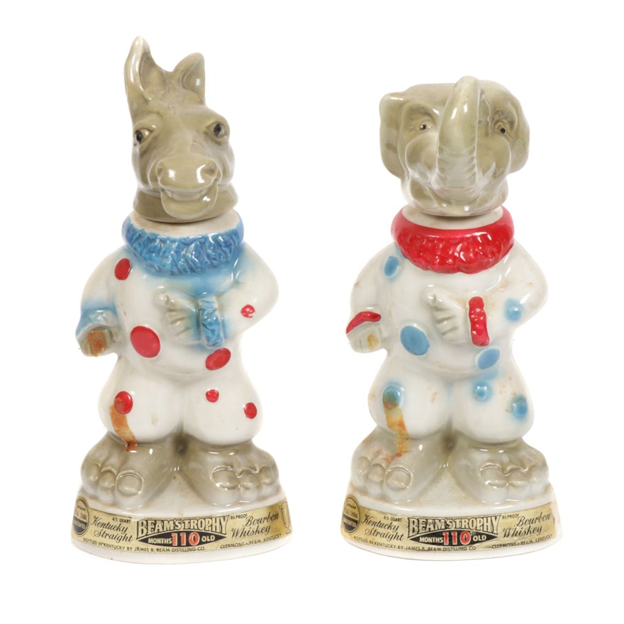 Jim Beam "Beam's Trophy" Political Party Porcelain Bourbon Bottles, 1960s