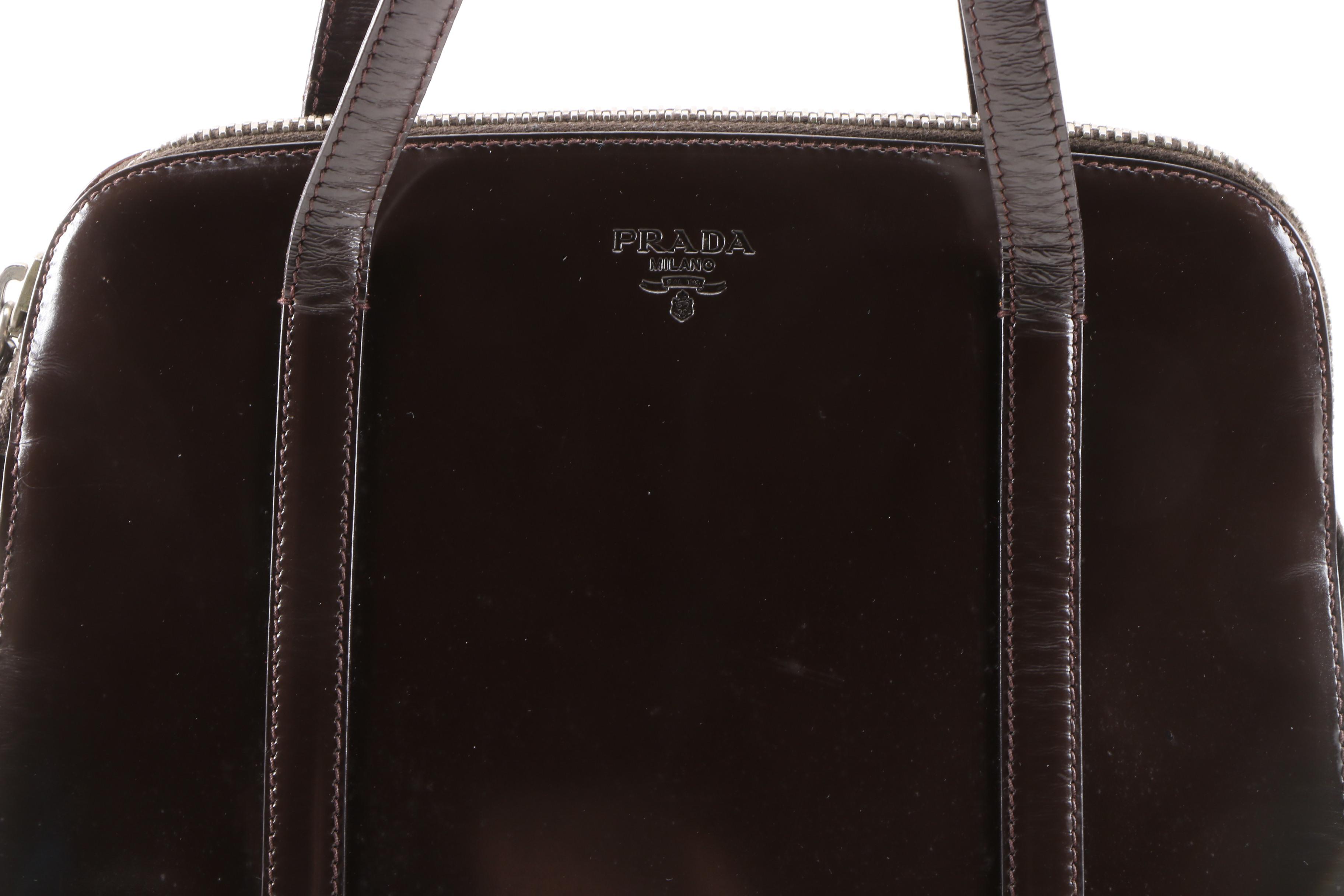 Prada Dark Brown Glazed Leather Domed Bag