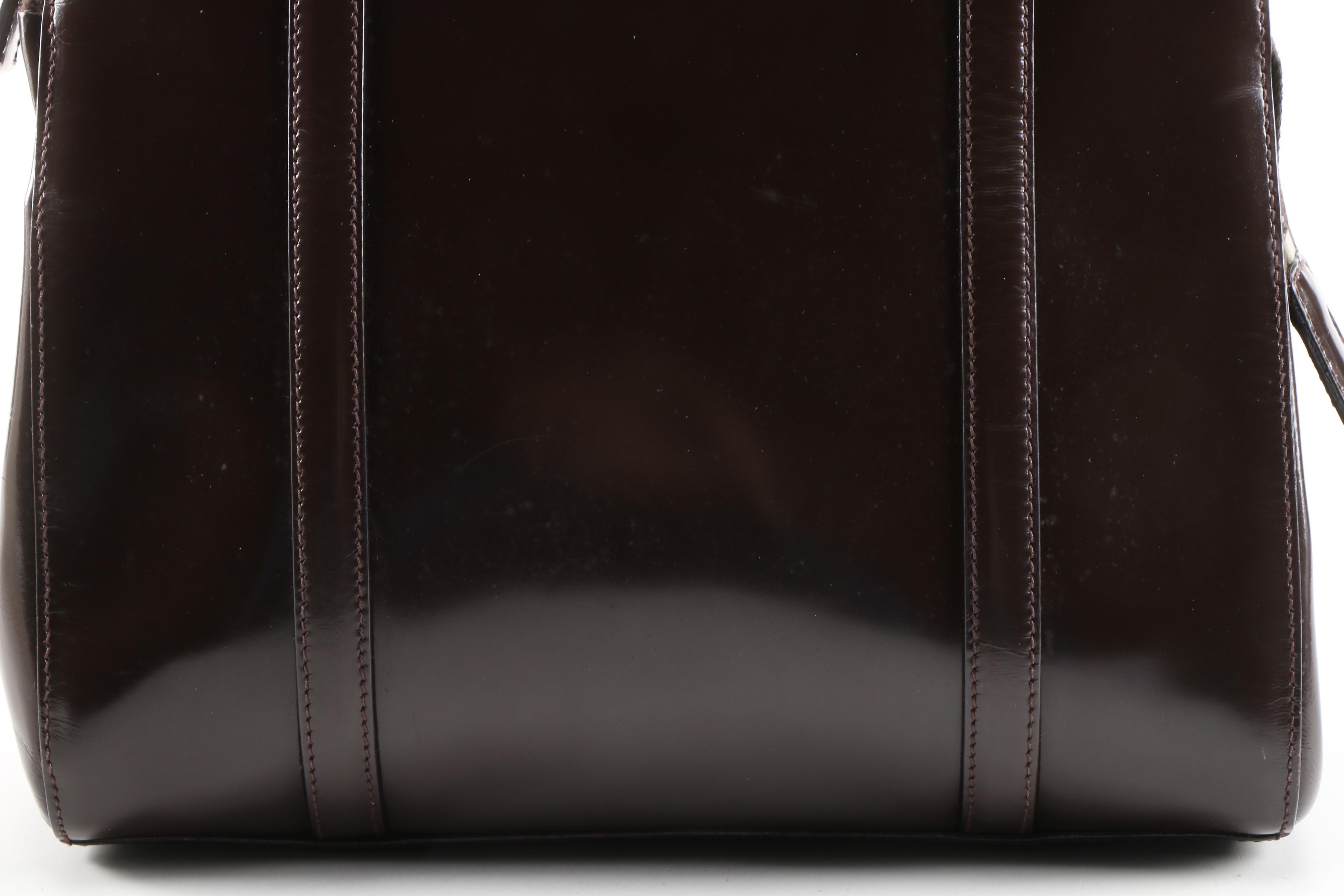 Prada Dark Brown Glazed Leather Domed Bag