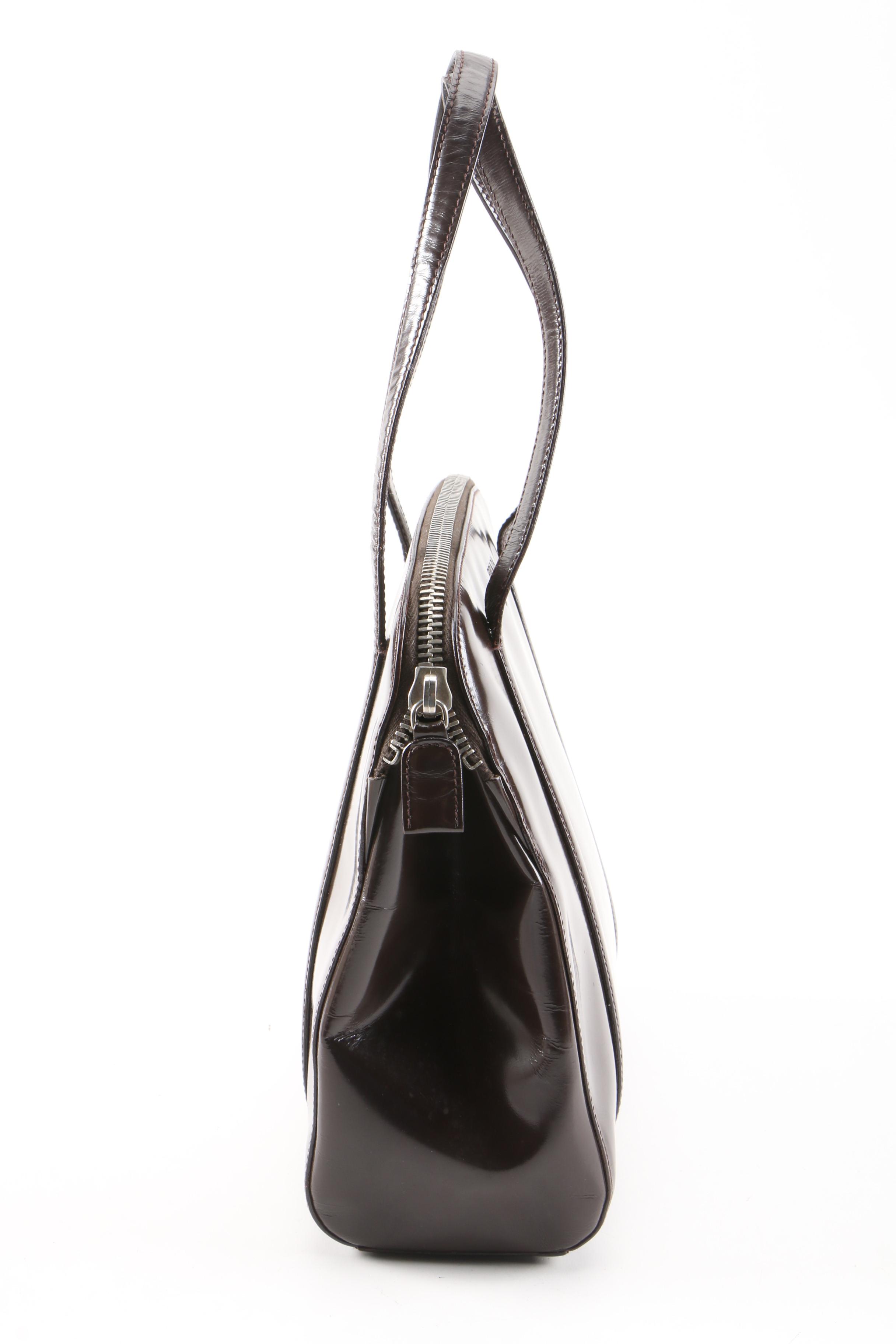Prada Dark Brown Glazed Leather Domed Bag