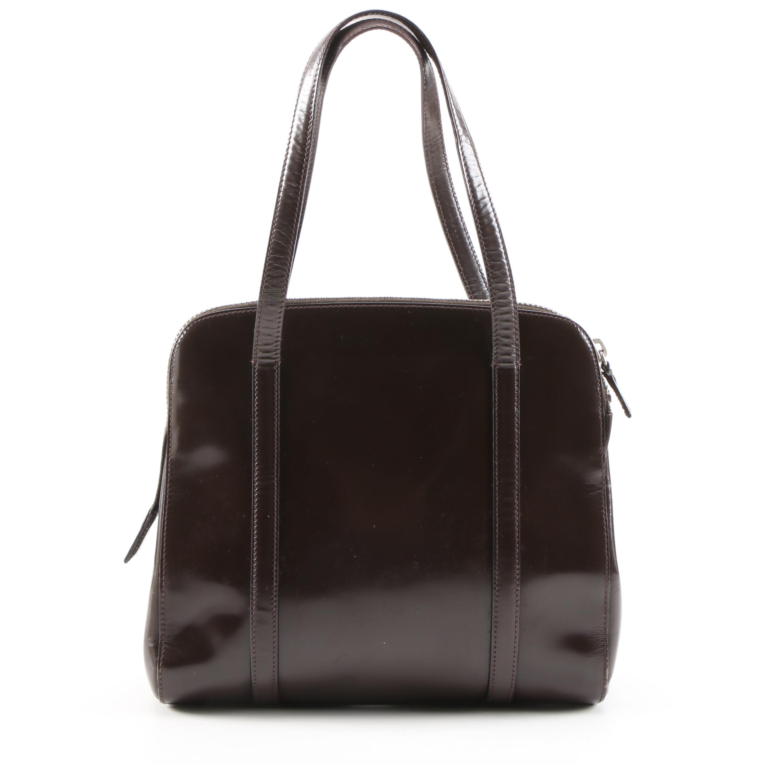 Prada Dark Brown Glazed Leather Domed Bag