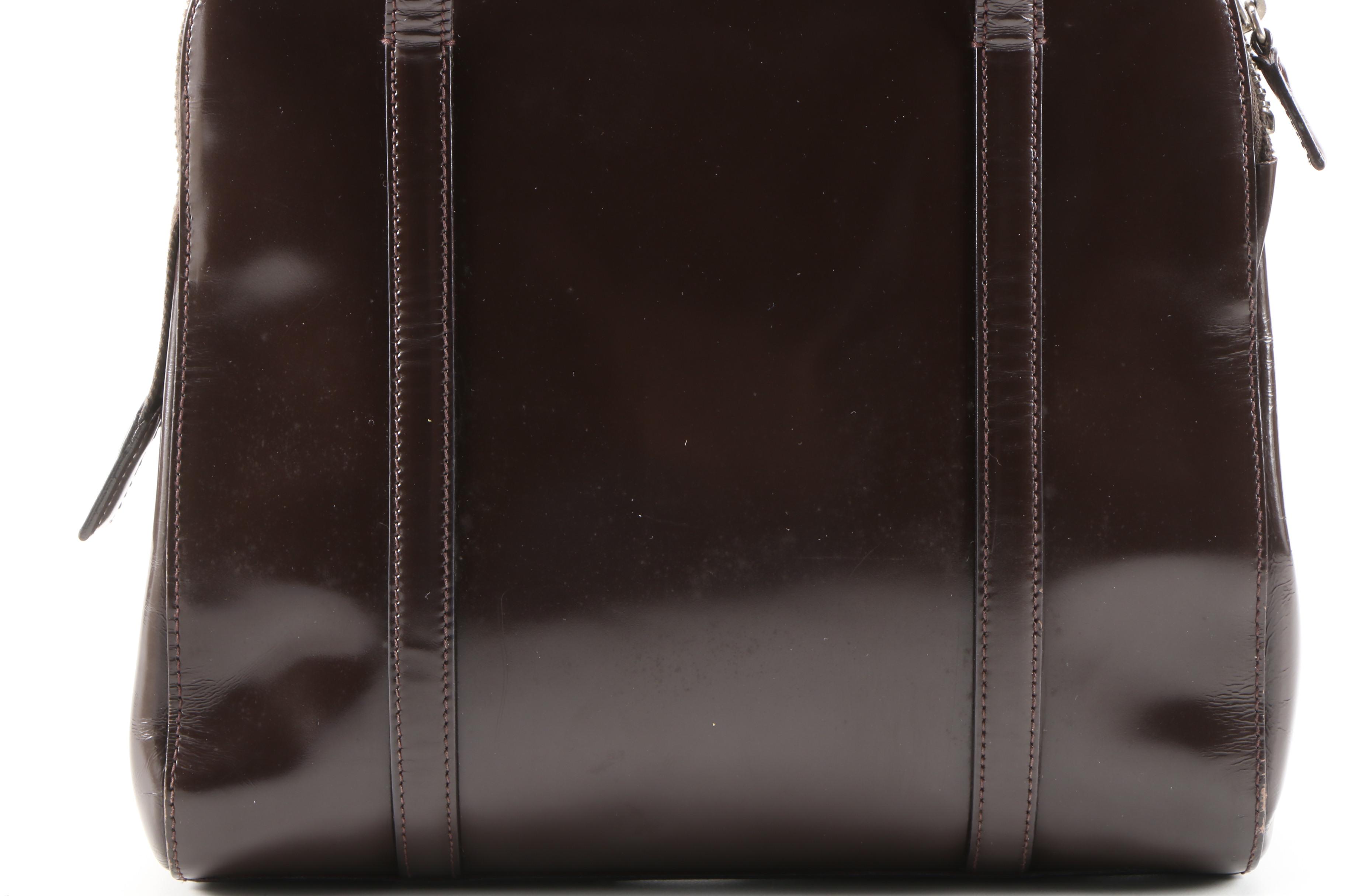 Prada Dark Brown Glazed Leather Domed Bag