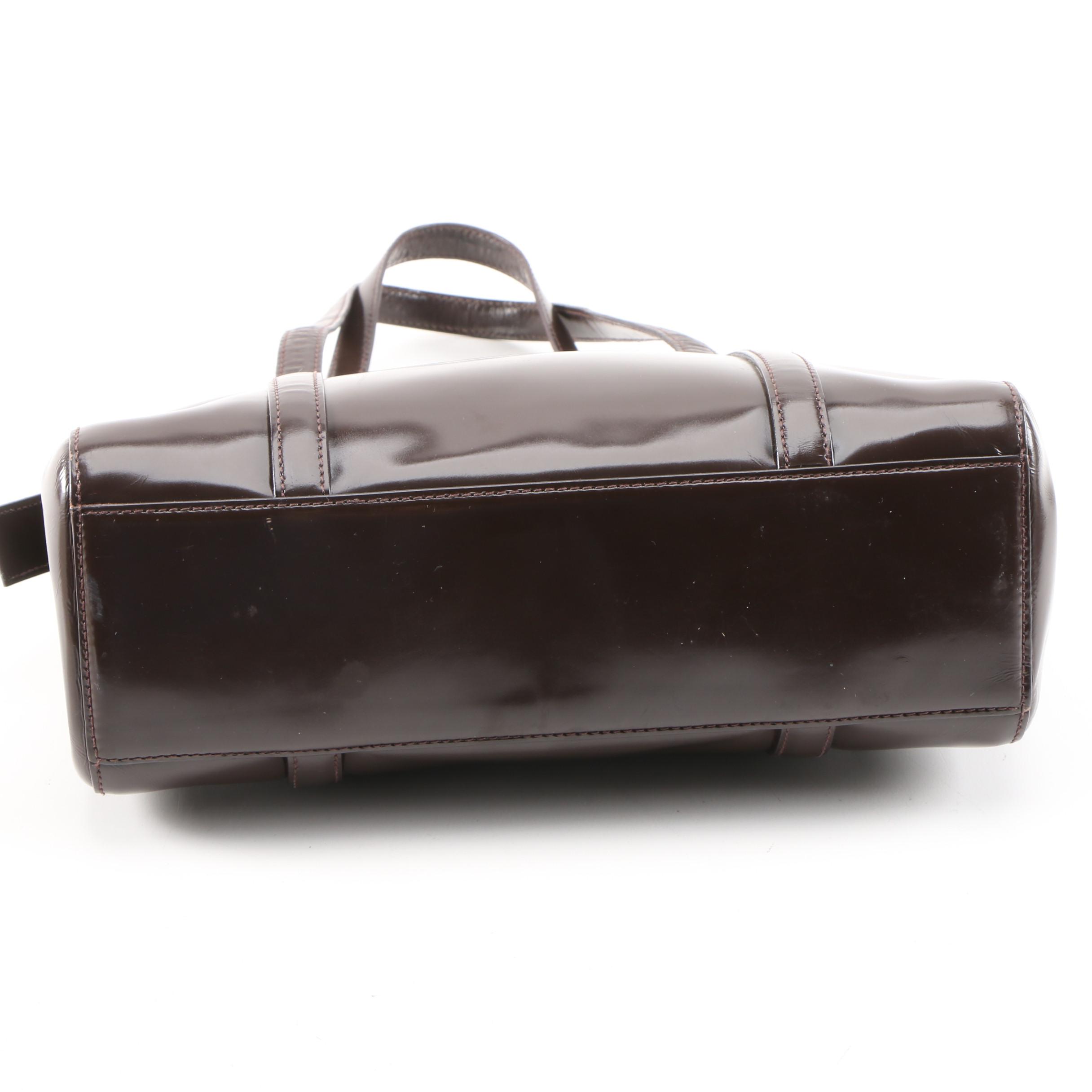 Prada Dark Brown Glazed Leather Domed Bag