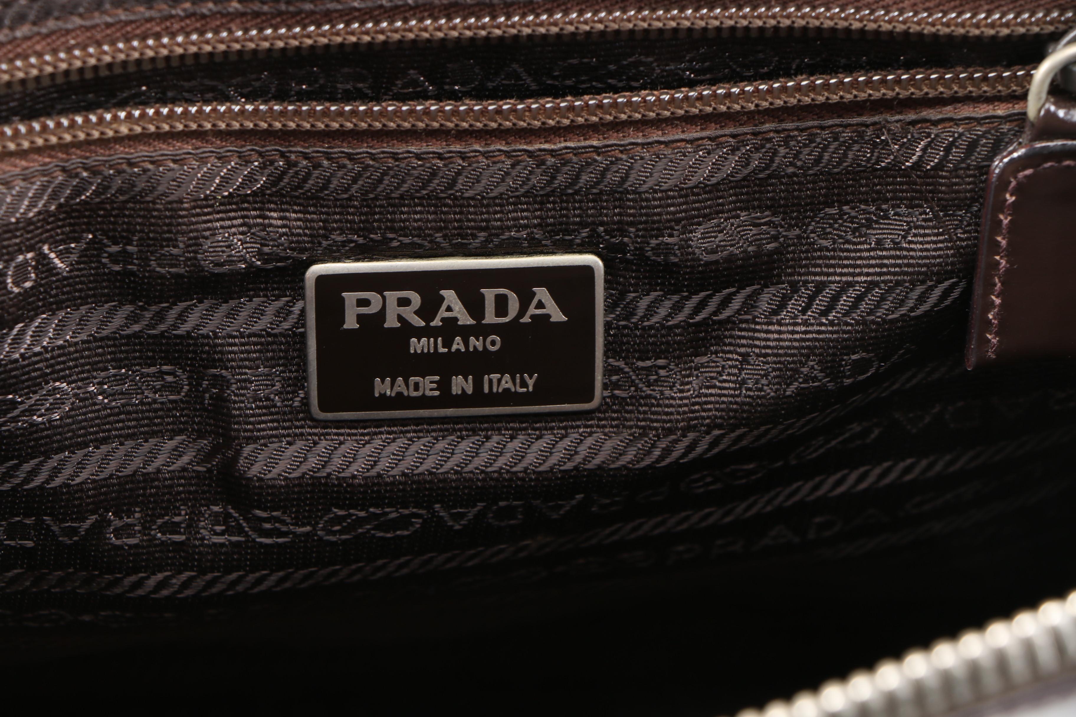 Prada Dark Brown Glazed Leather Domed Bag
