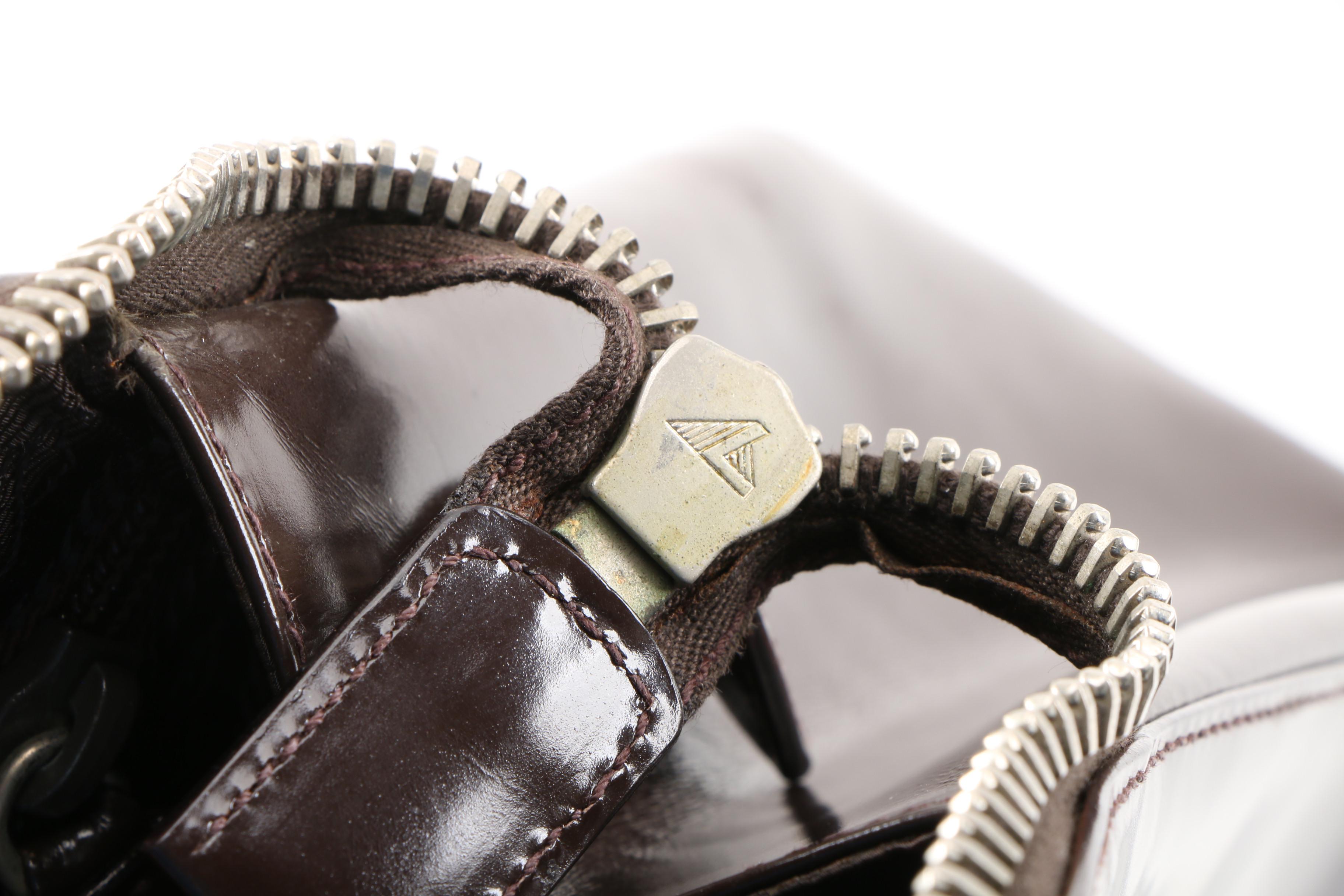 Prada Dark Brown Glazed Leather Domed Bag