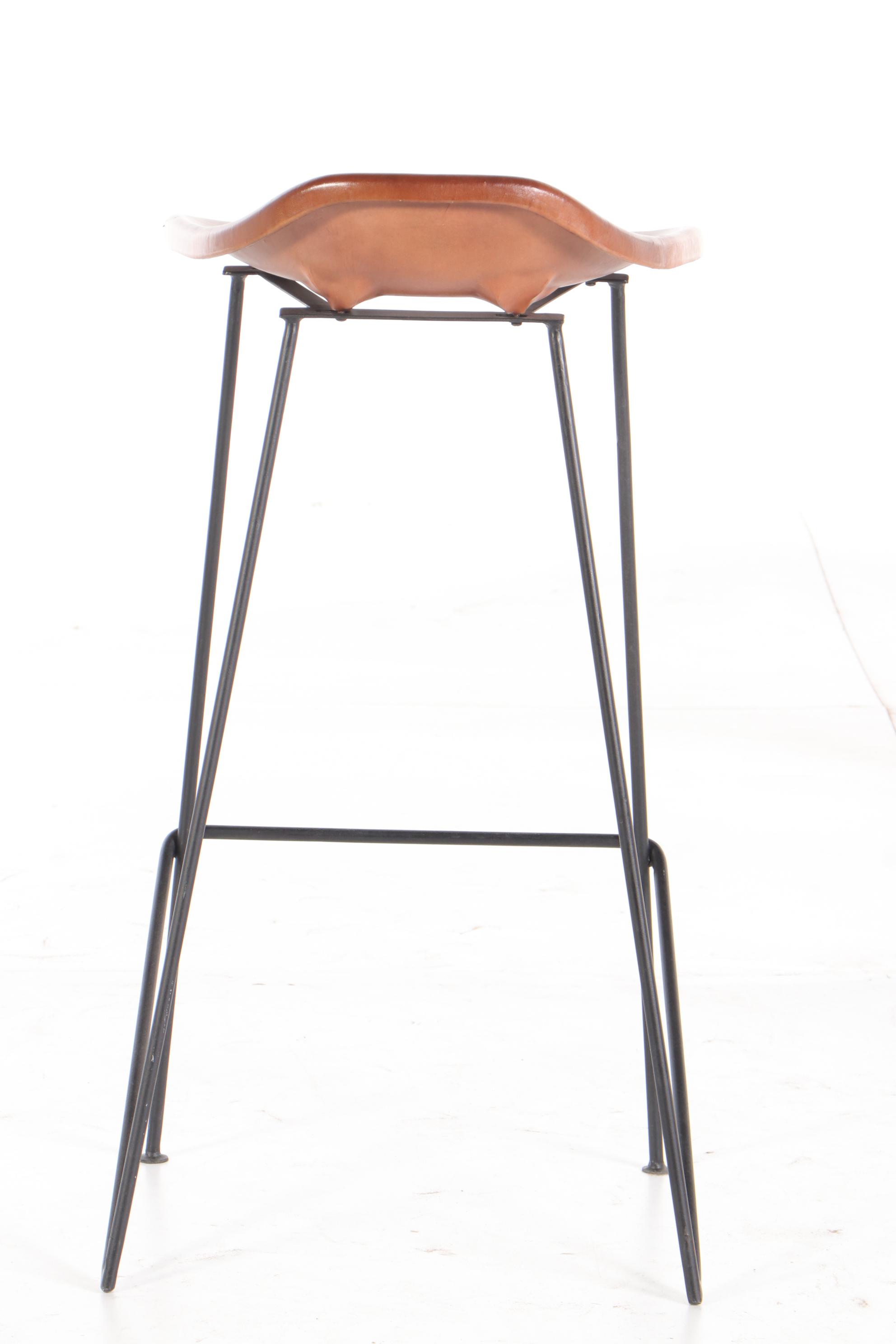 Contemporary Modern Molded Leather Shell Seat and Metal Frame Bar Stools