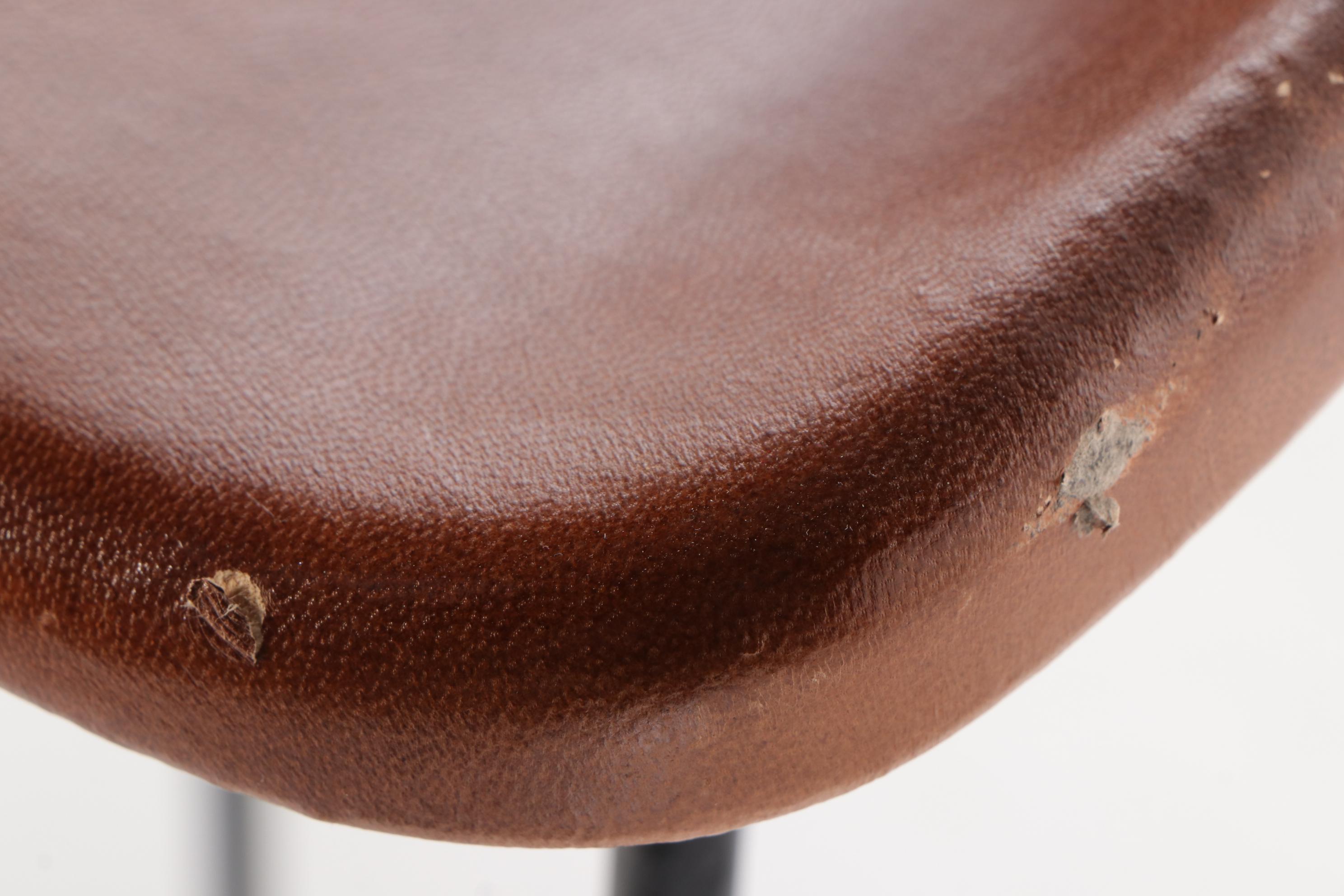 Contemporary Modern Molded Leather Shell Seat and Metal Frame Bar Stools