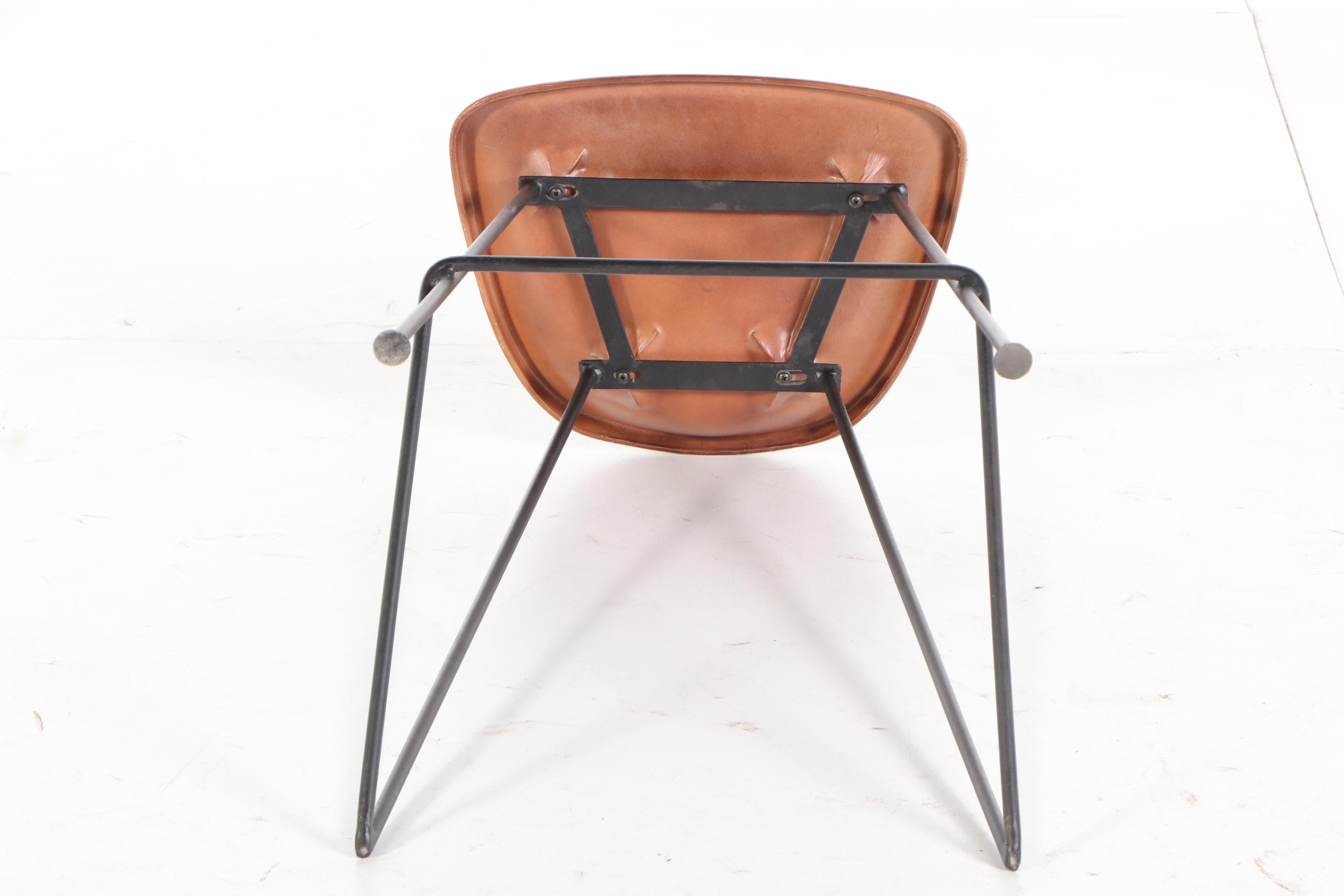 Contemporary Modern Molded Leather Shell Seat and Metal Frame Bar Stools