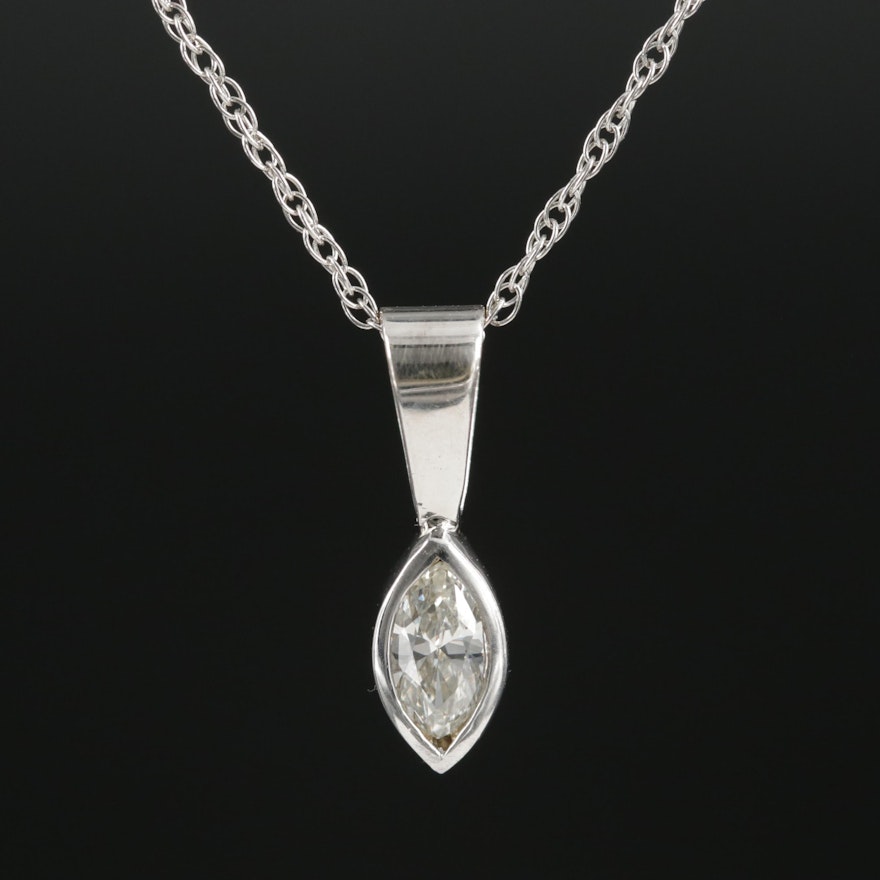 14K White Gold Diamond Pendant on Serpentine Chain