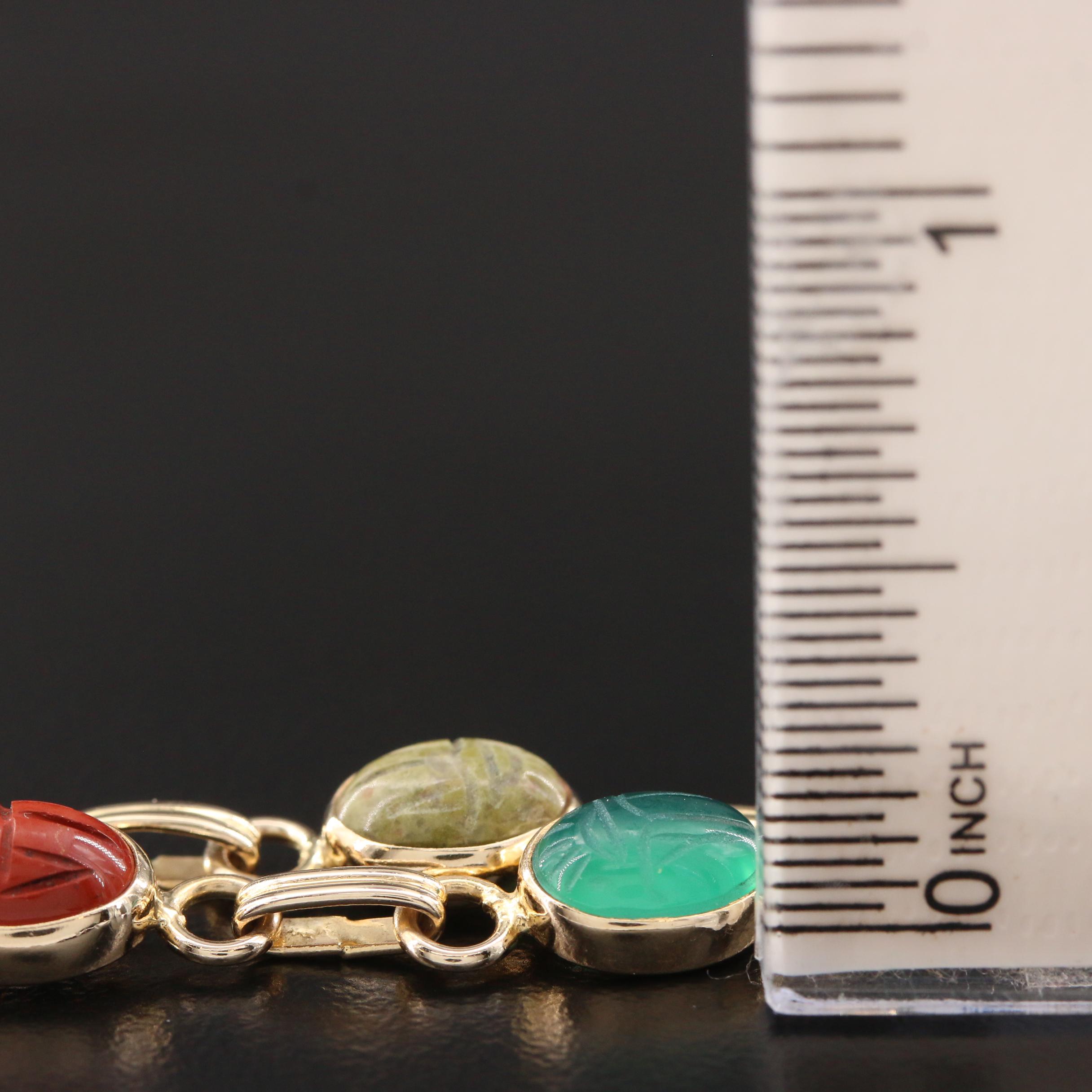 14K Scarab Bracelet with Black Onyx, Unakite, Jasper and Chalcedony