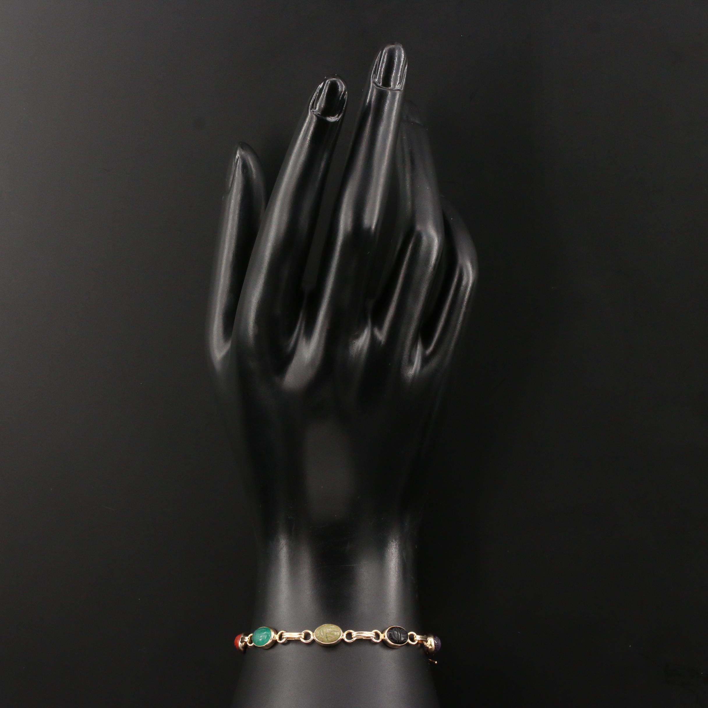 14K Scarab Bracelet with Black Onyx, Unakite, Jasper and Chalcedony