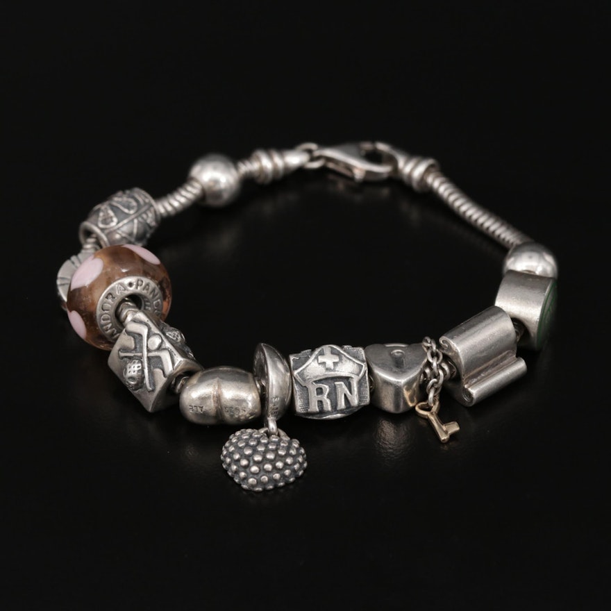 Sterling Charm Bracelet with Pandora and Zable Beads