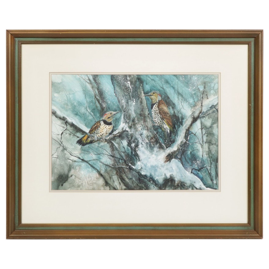 Gouache Painting of Northern Flicker Birds