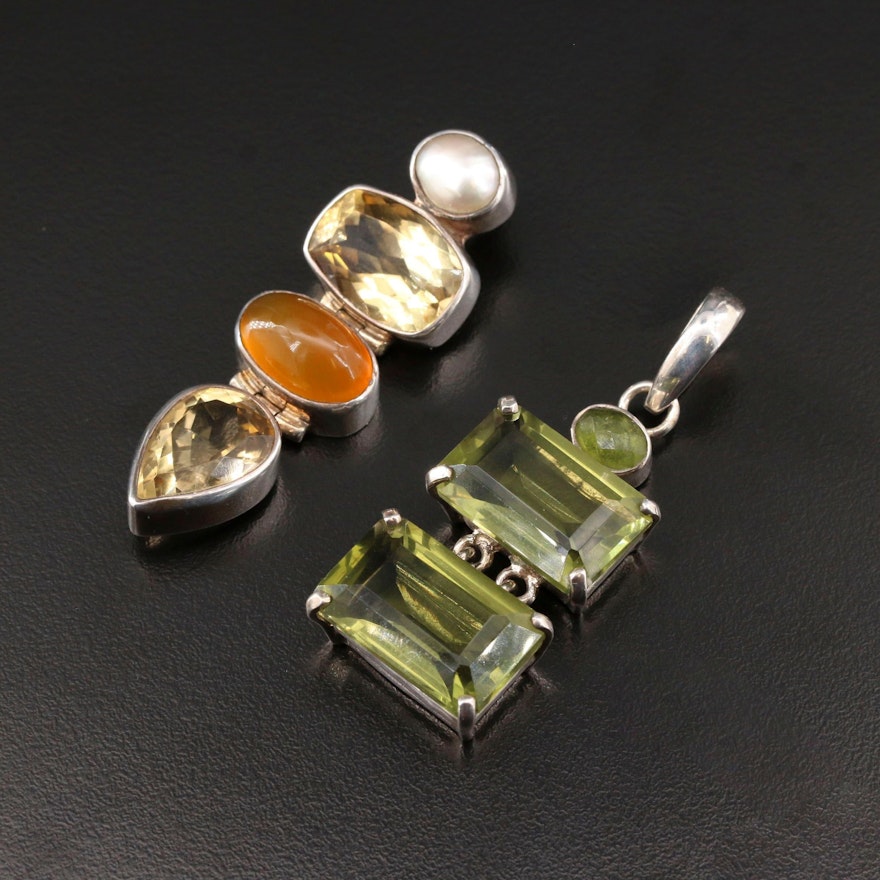 Sterling Silver Citrine, Cultured Pearl Pendants Featuring a Starborn Pendants