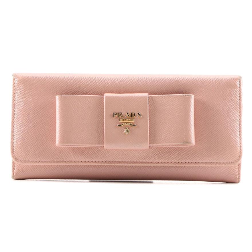 Prada Pink Saffiano Leather Continental Bow Wallet