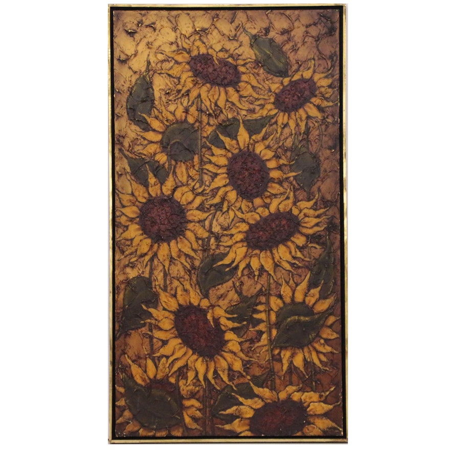 A. Norman Impasto Oil Painting of Sunflowers, Mid 20th Century