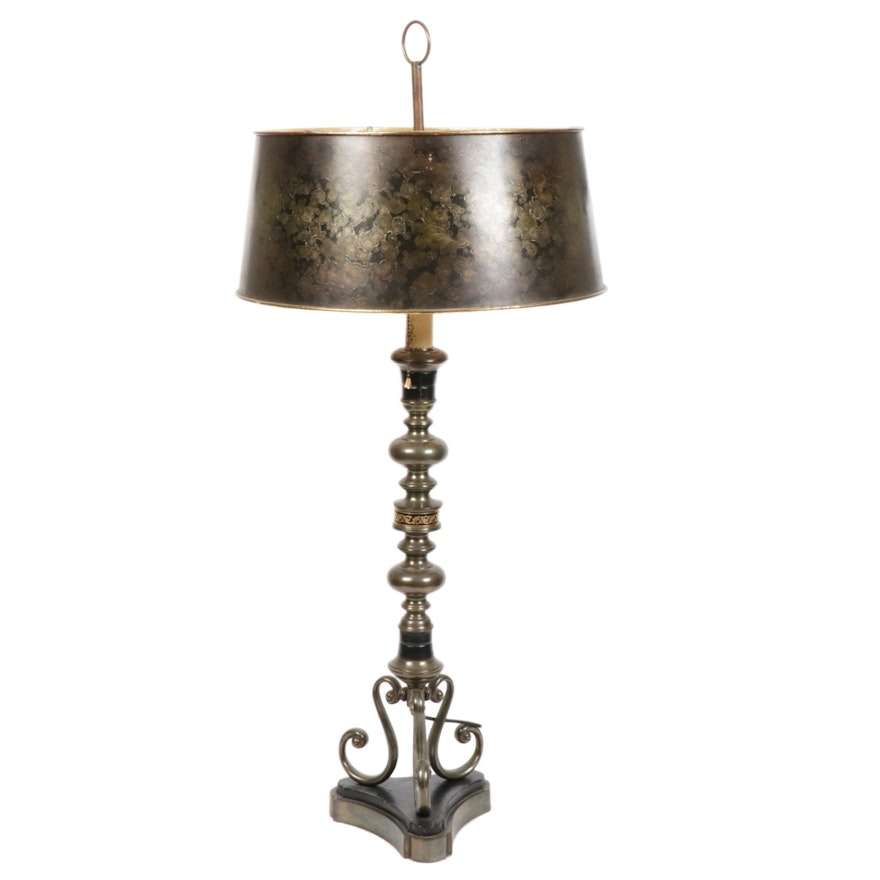 Leather-Accented Bouillotte Lamp, Mid to Late 20th Century