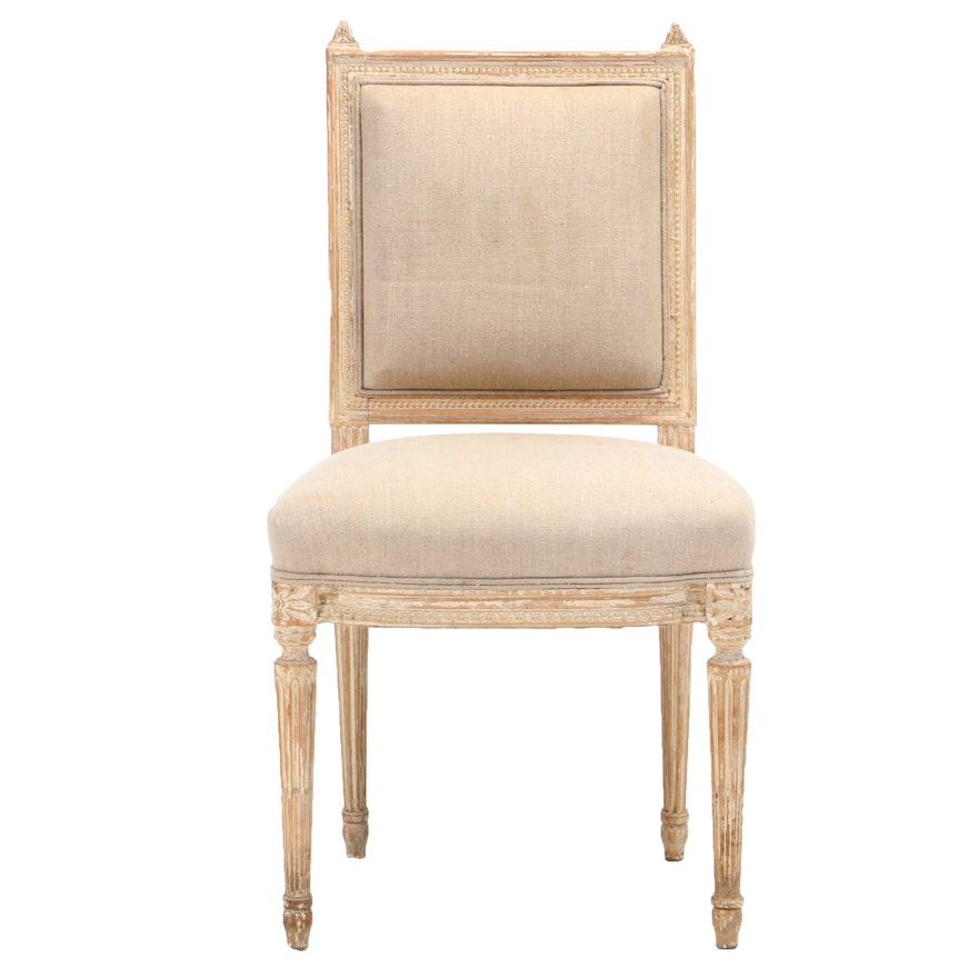 Maison Hirch Louis XVI Style Linen-Upholstered and Painted Beech Side Chair