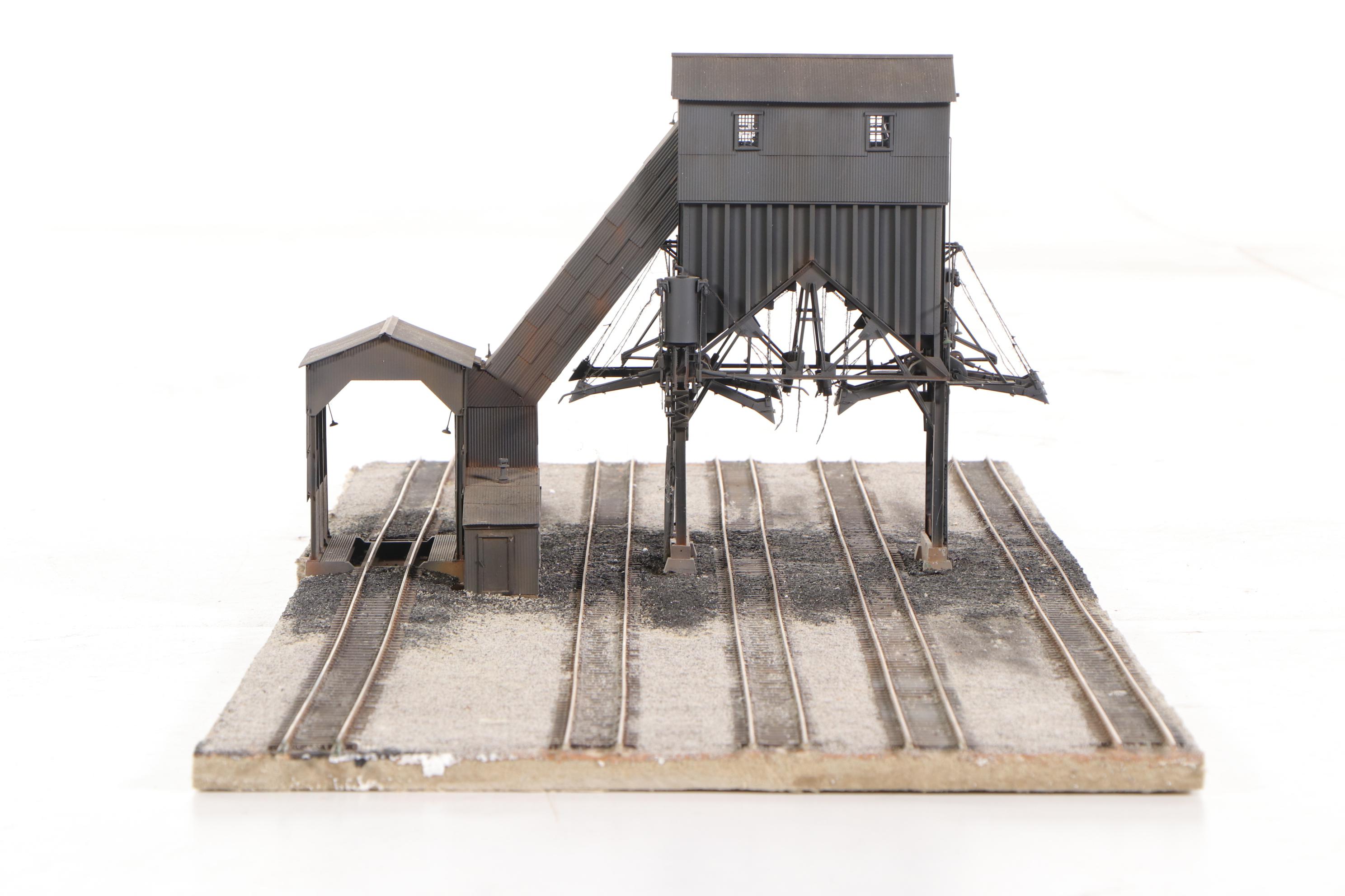 Handcrafted Brass Model Train Mining Coal Station with Conveyor Belt