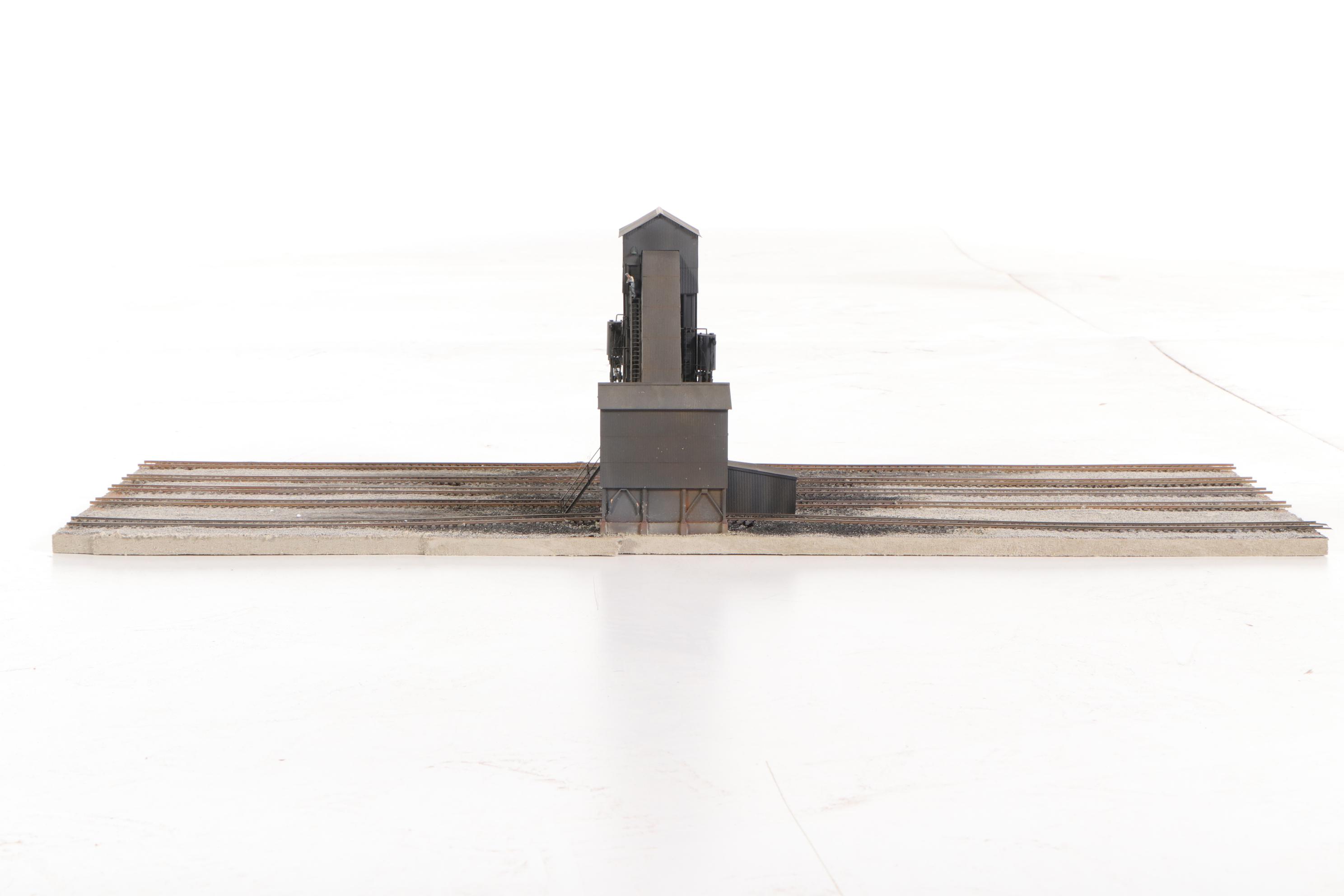 Handcrafted Brass Model Train Mining Coal Station with Conveyor Belt