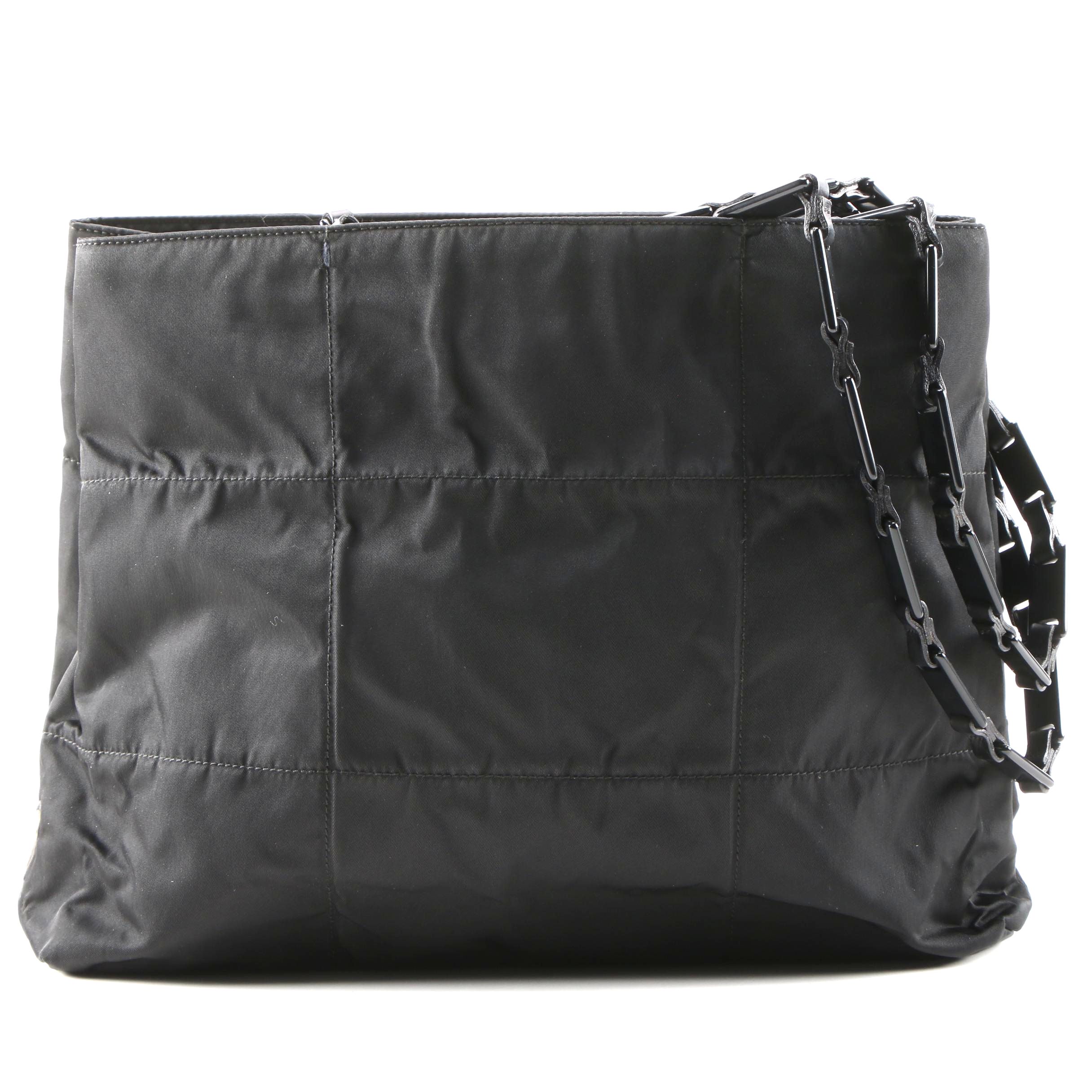 Prada Black Resin and Leather Chain Tessuto Nylon Tote Bag