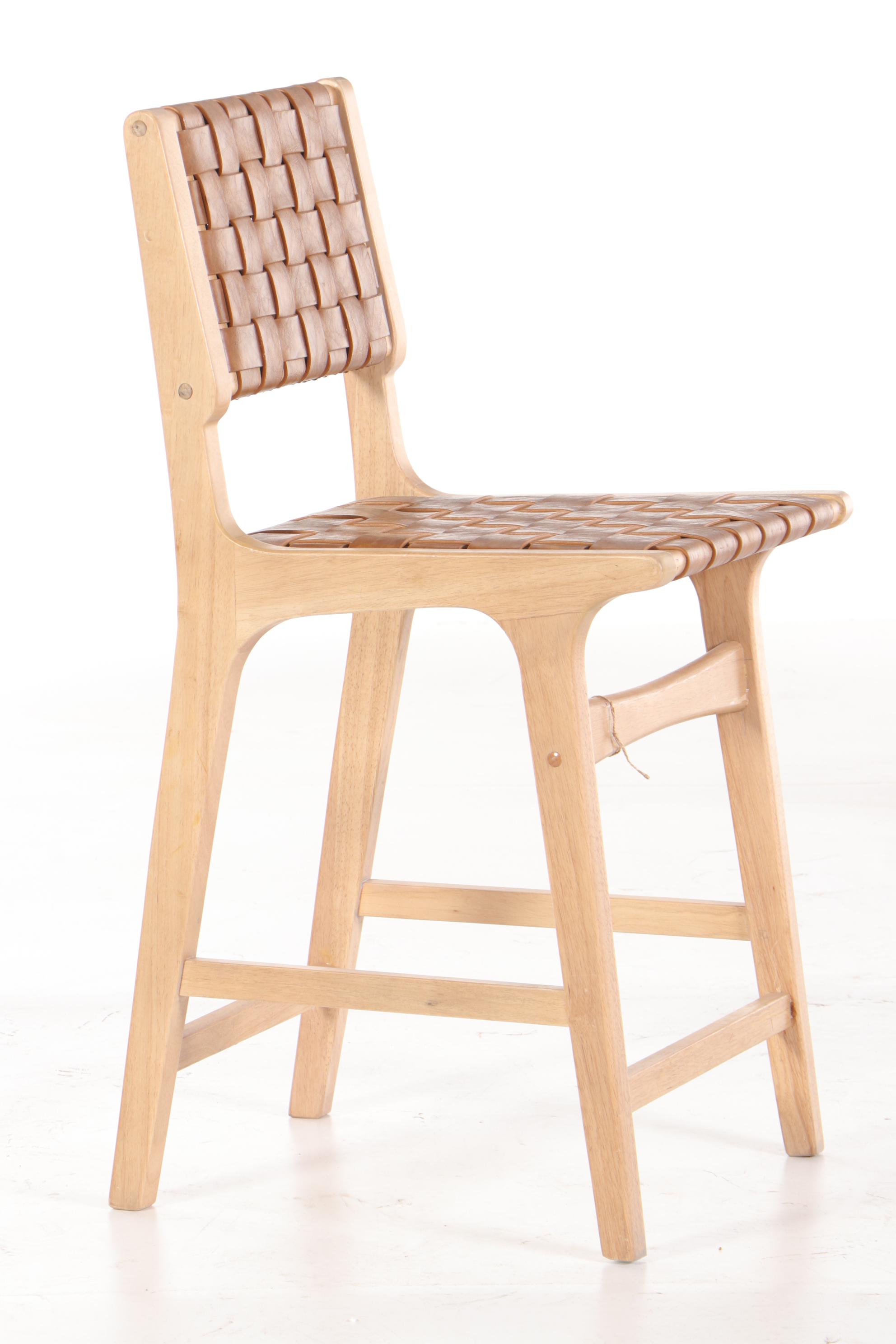 Pair of Mid Century Modern Style Woven Leather Counter Stools