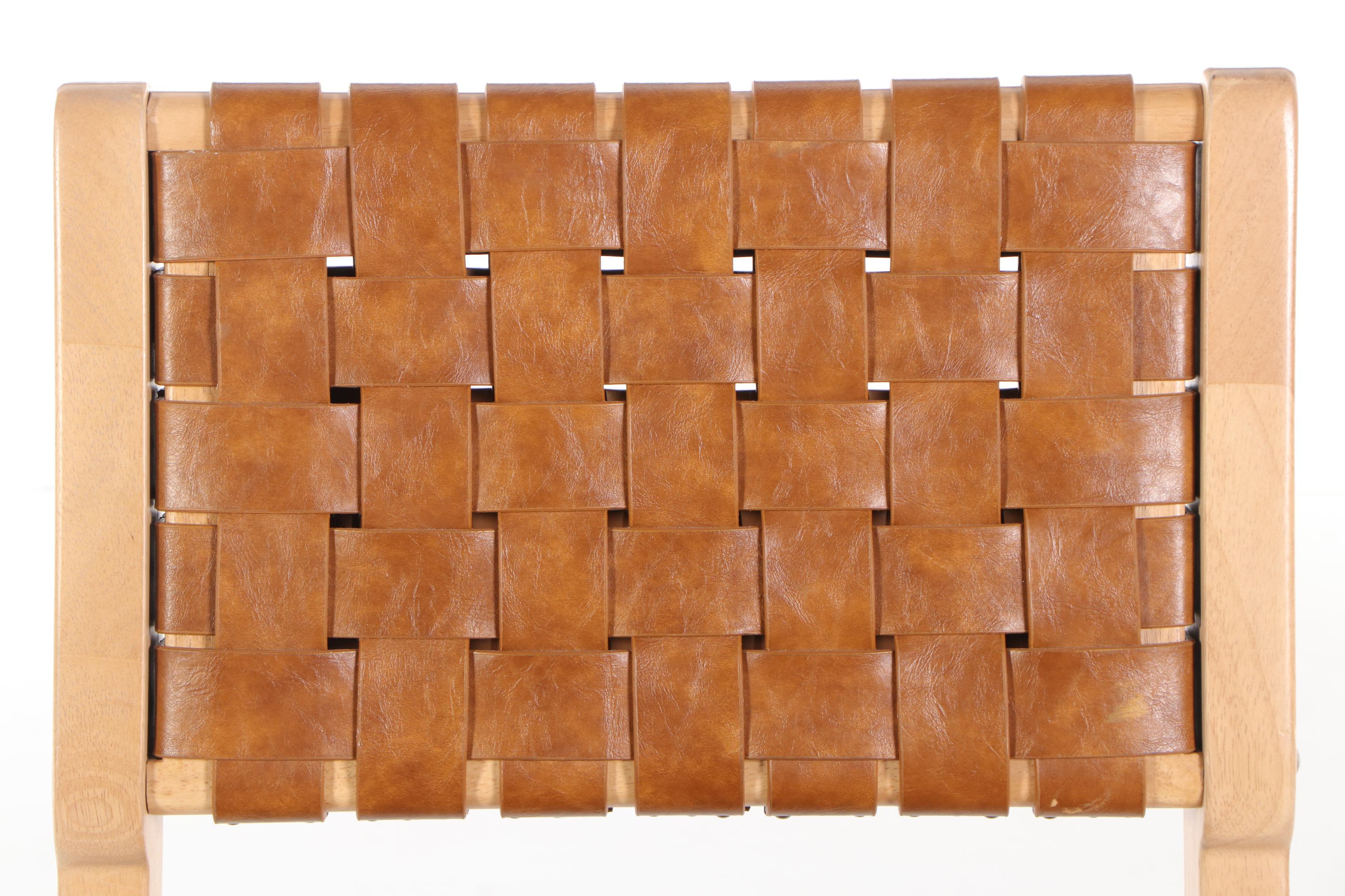 Pair of Mid Century Modern Style Woven Leather Counter Stools