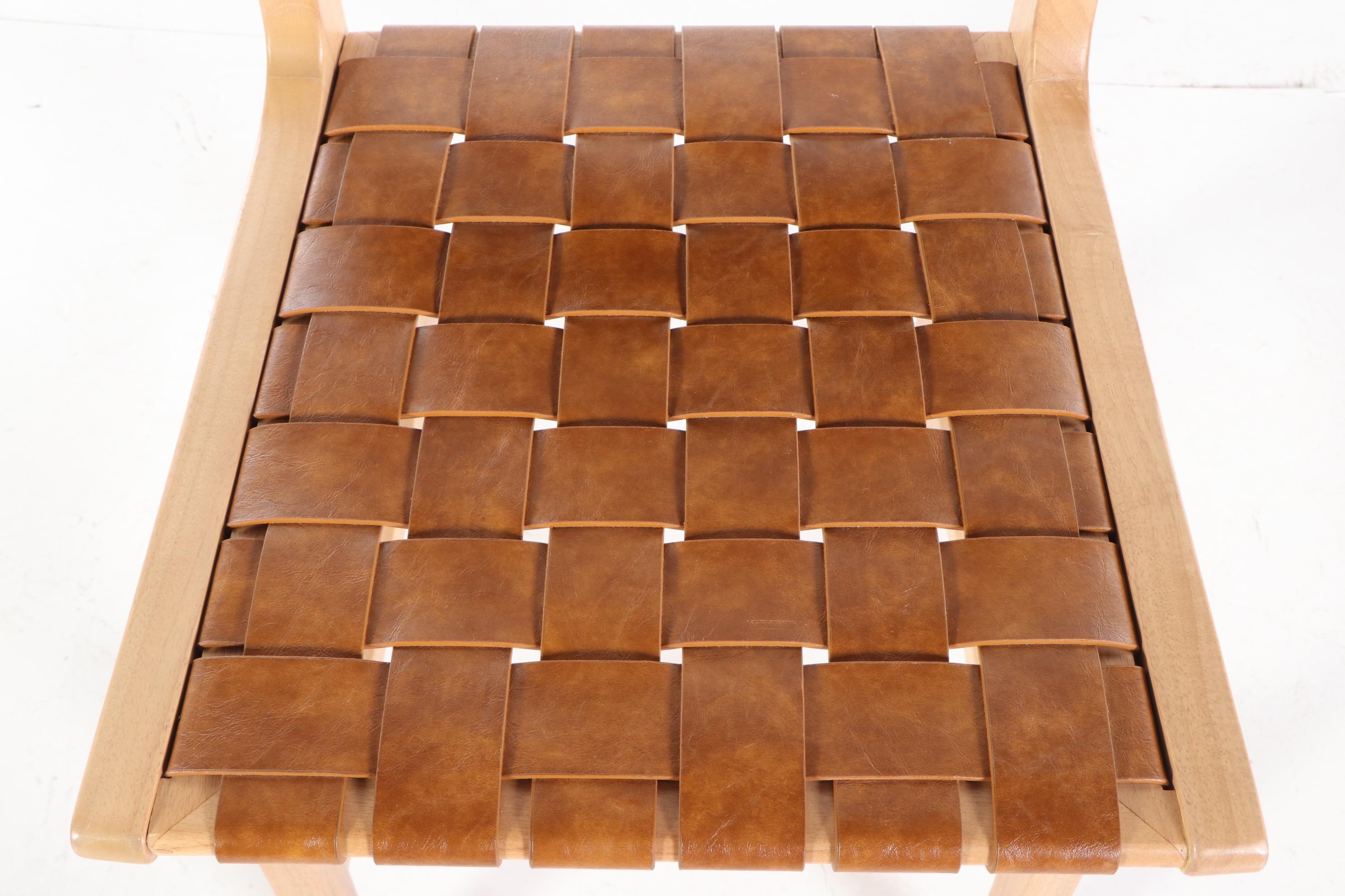 Pair of Mid Century Modern Style Woven Leather Counter Stools