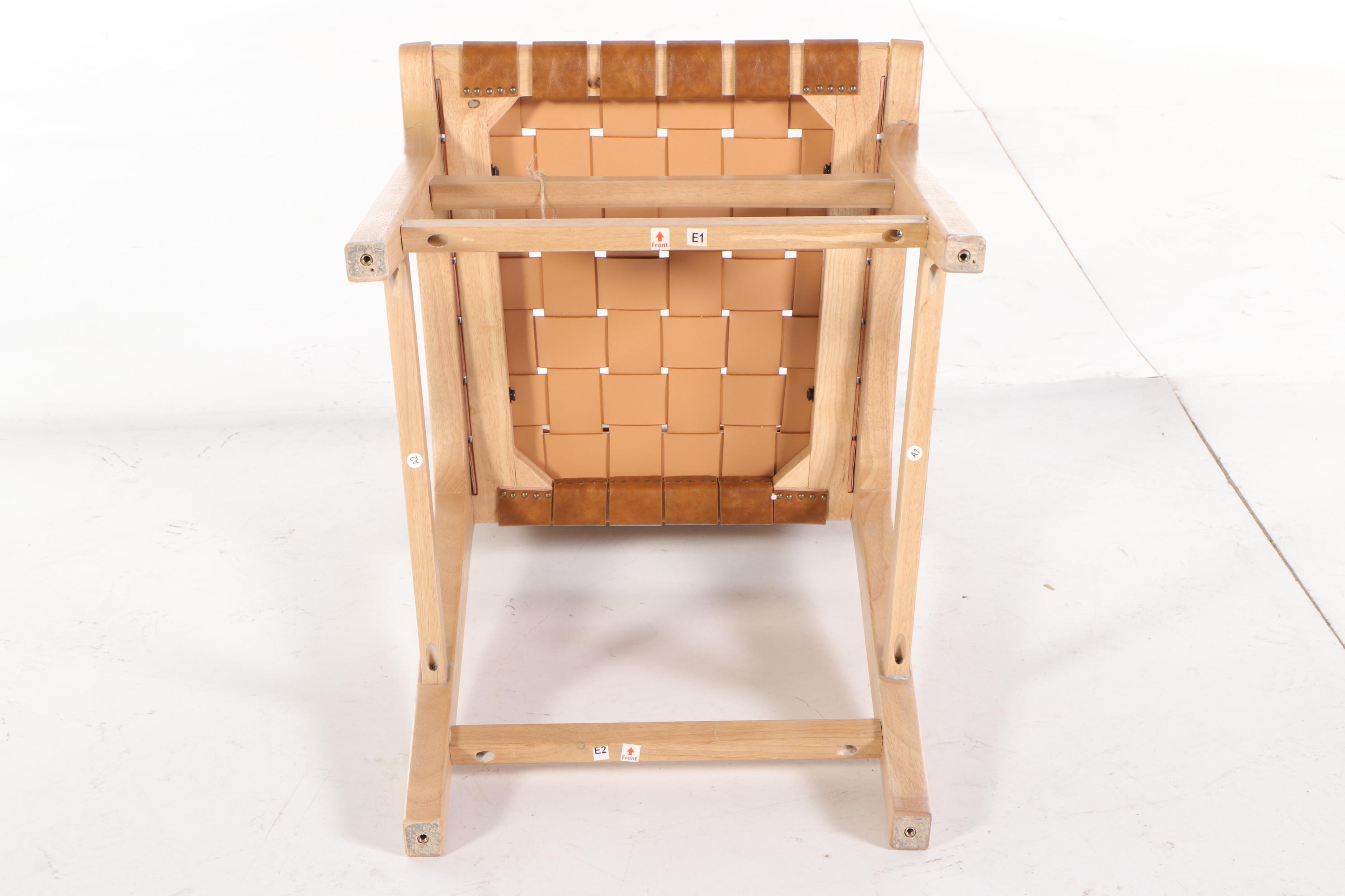 Pair of Mid Century Modern Style Woven Leather Counter Stools