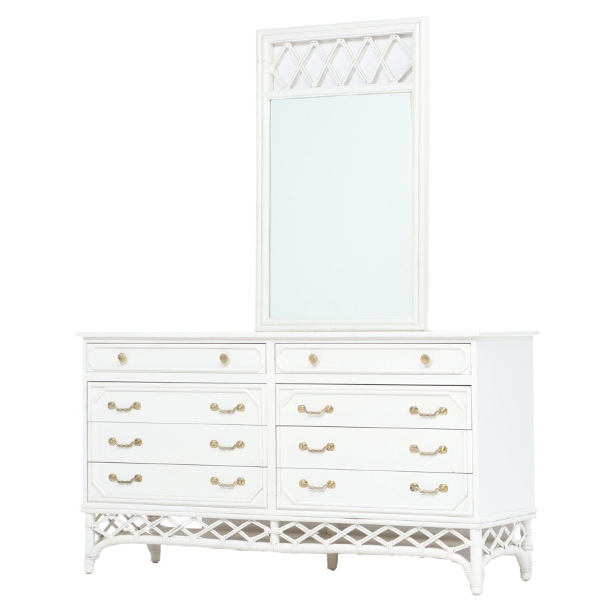 White Rattan Dresser and Wall Mirror, Late 20th Century