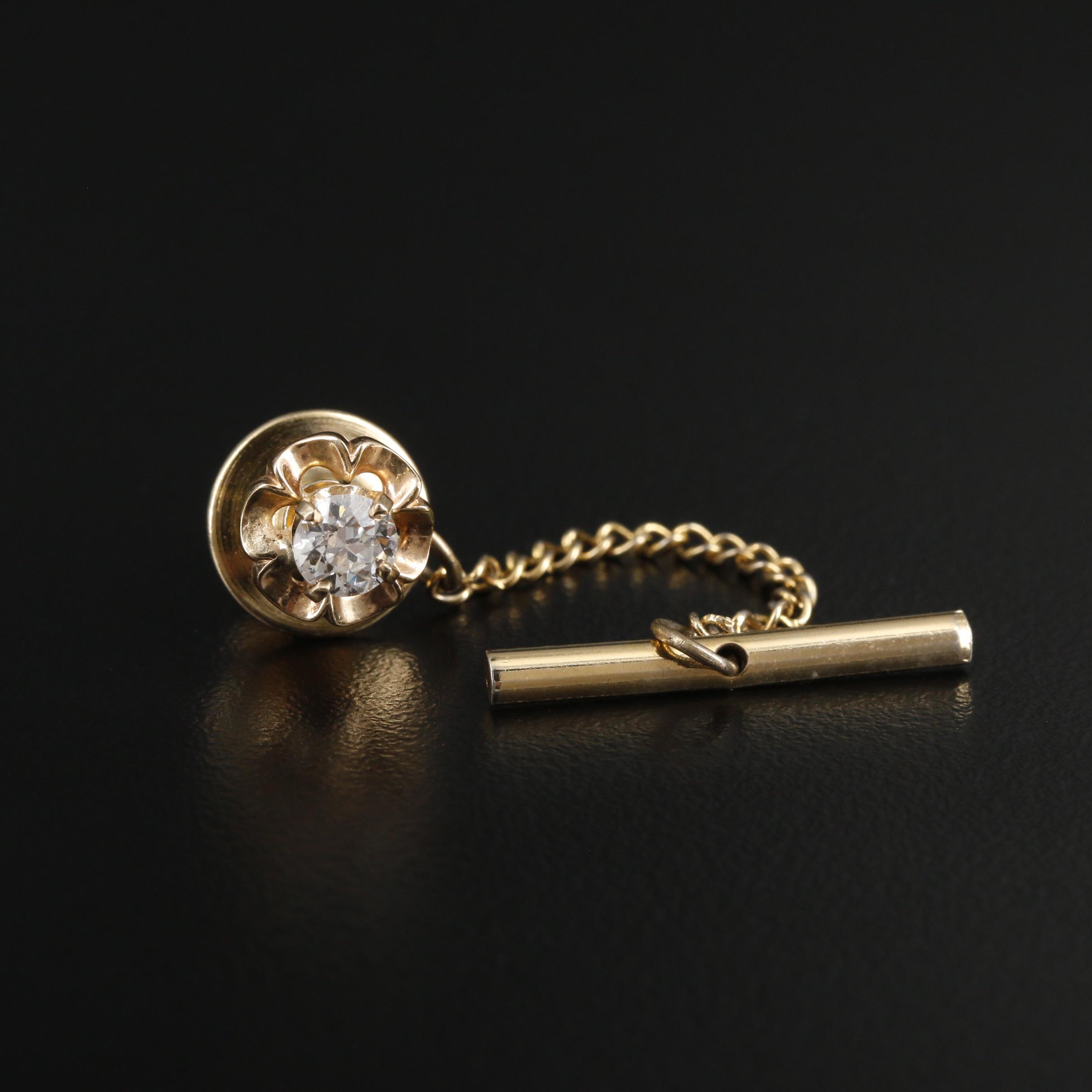14K Yellow Gold Diamond Tie Tack