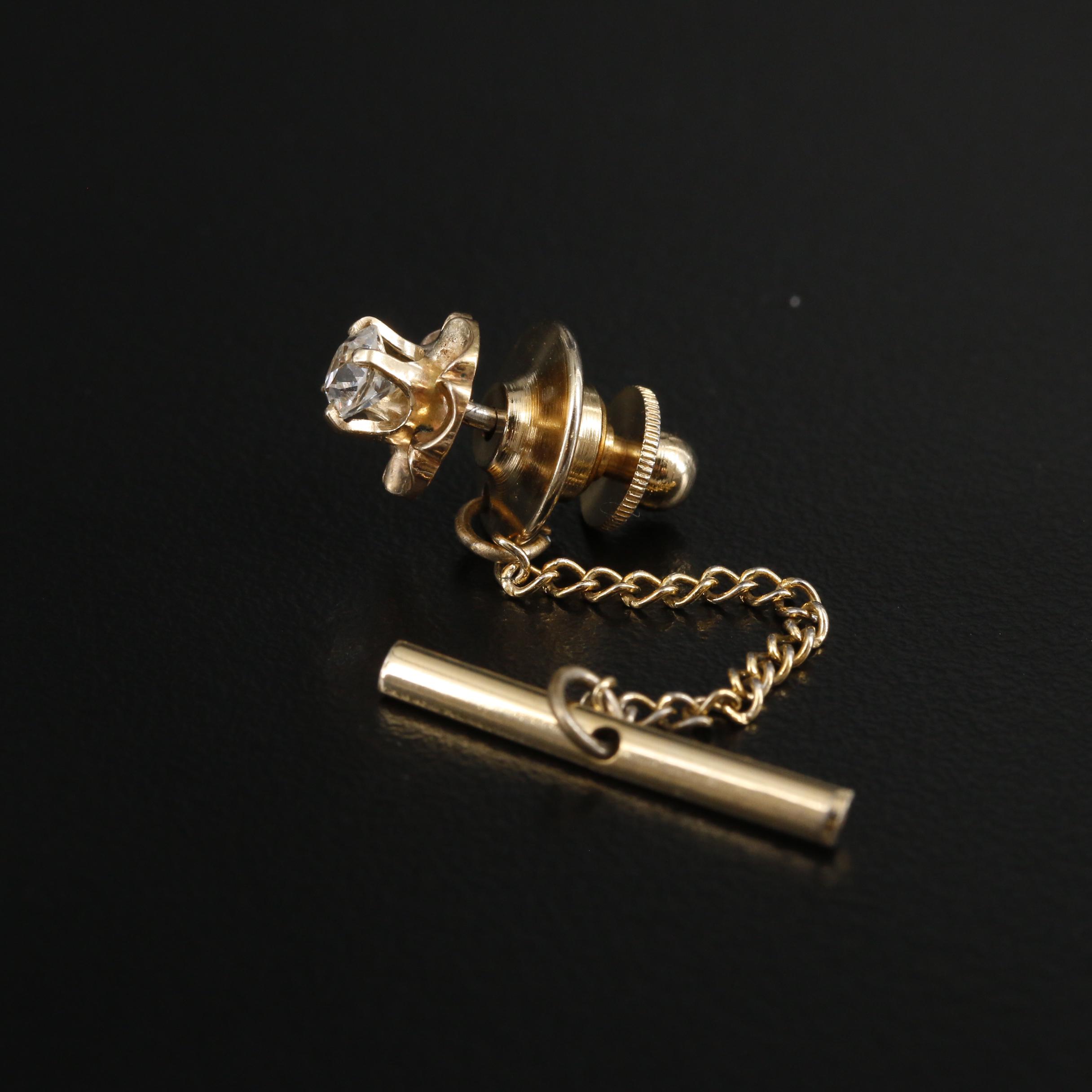 14K Yellow Gold Diamond Tie Tack
