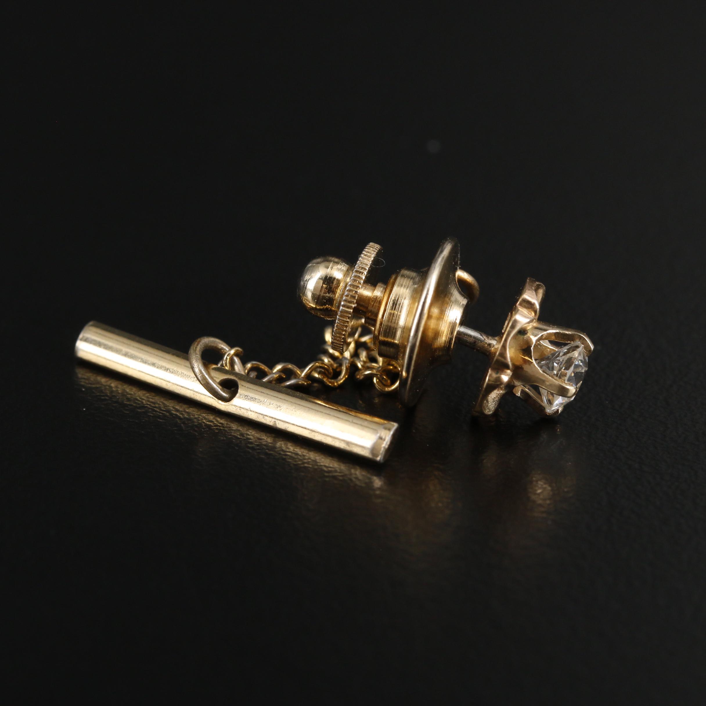 14K Yellow Gold Diamond Tie Tack