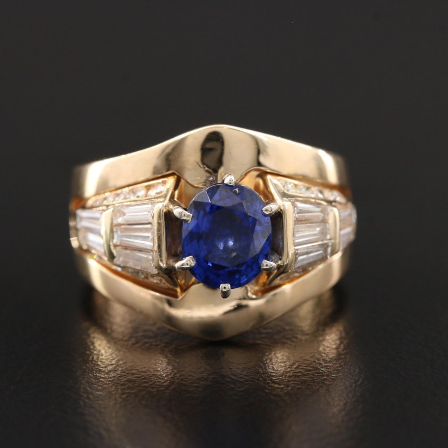 14K Yellow Gold Sapphire and 1.14 CTW Diamond Ring