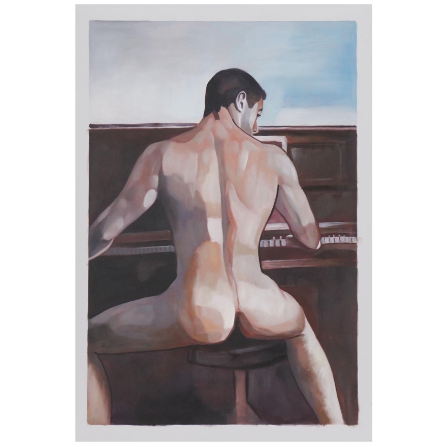 Figure Oil Painting of Male Nude Pianist