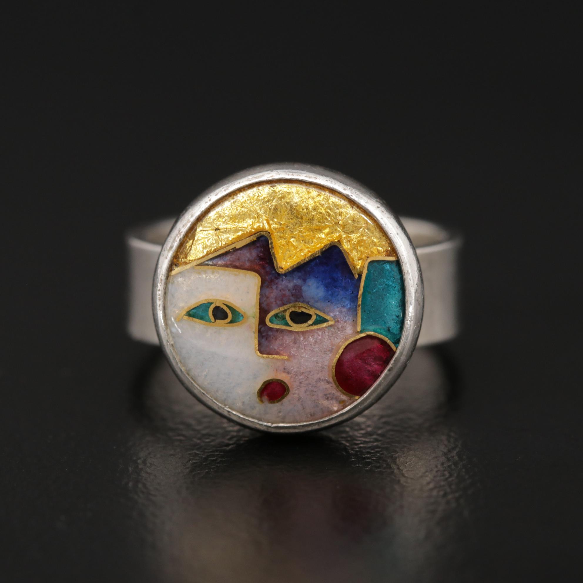Celiane & Ronald Dunetz Sterling Cloisonné Enamel Ring with 24K Accents