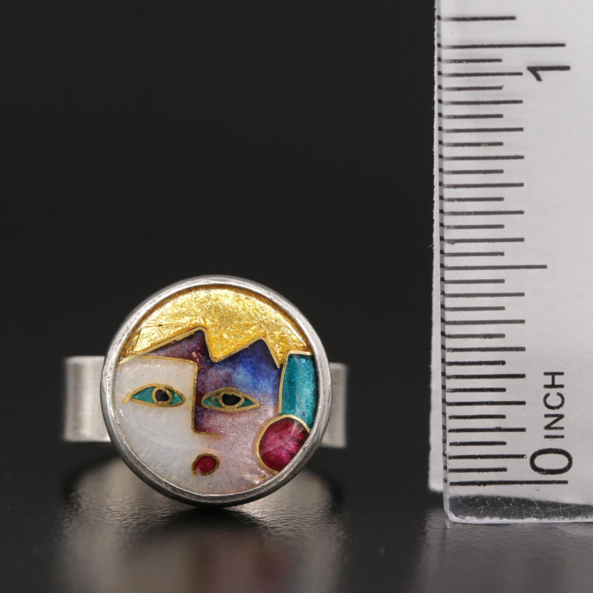 Celiane & Ronald Dunetz Sterling Cloisonné Enamel Ring with 24K Accents