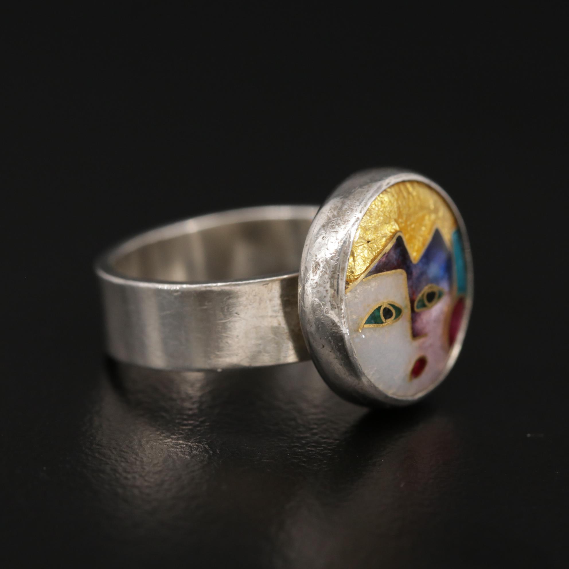 Celiane & Ronald Dunetz Sterling Cloisonné Enamel Ring with 24K Accents
