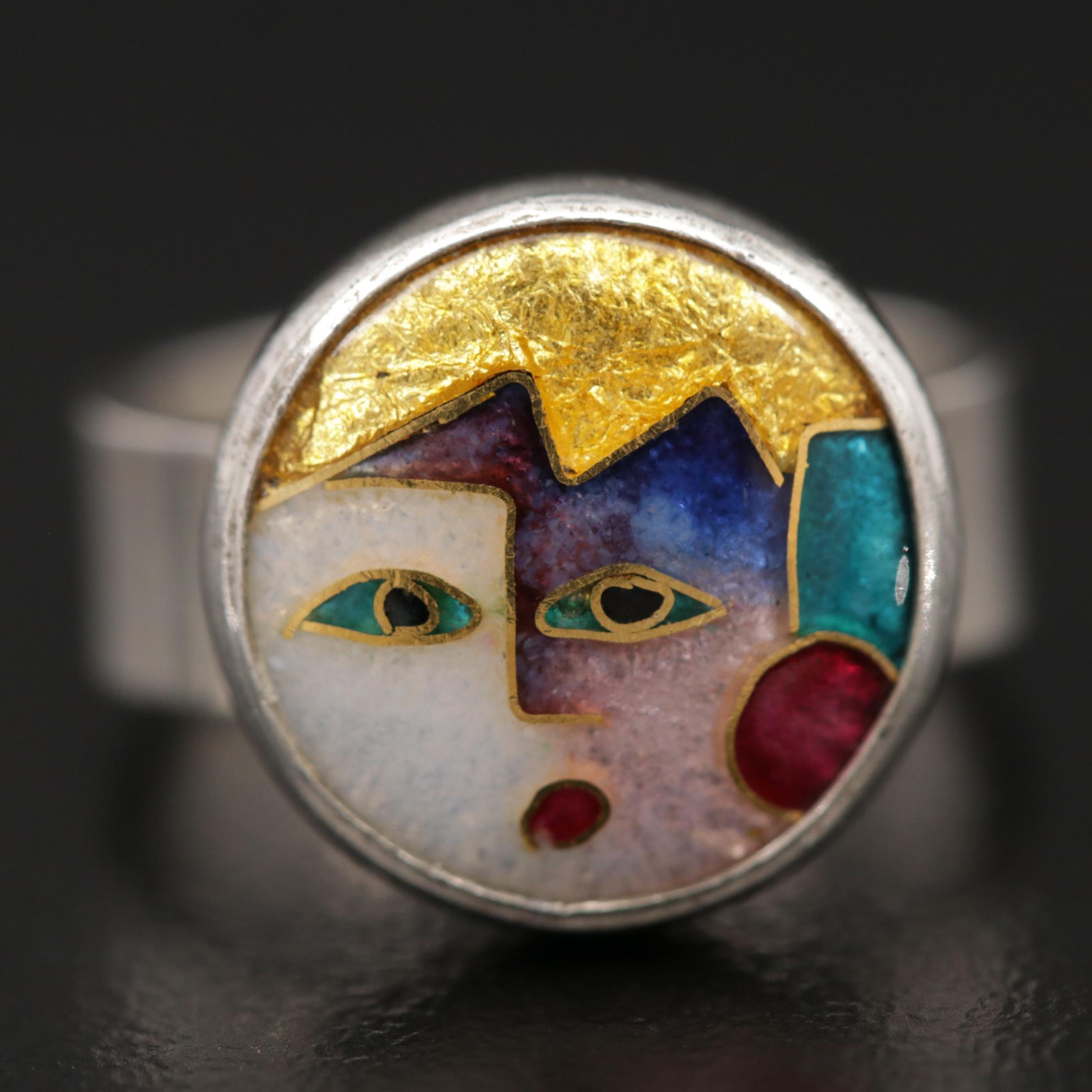 Celiane & Ronald Dunetz Sterling Cloisonné Enamel Ring with 24K Accents