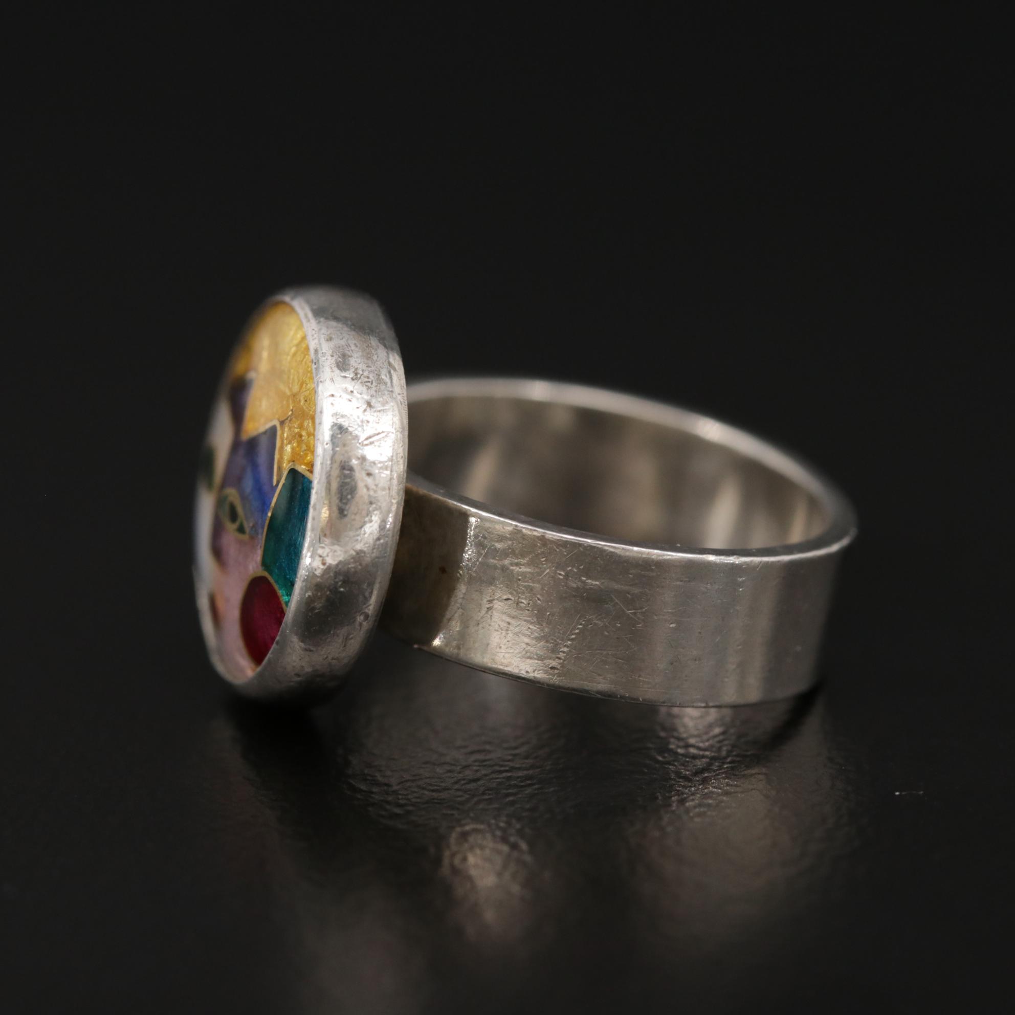 Celiane & Ronald Dunetz Sterling Cloisonné Enamel Ring with 24K Accents