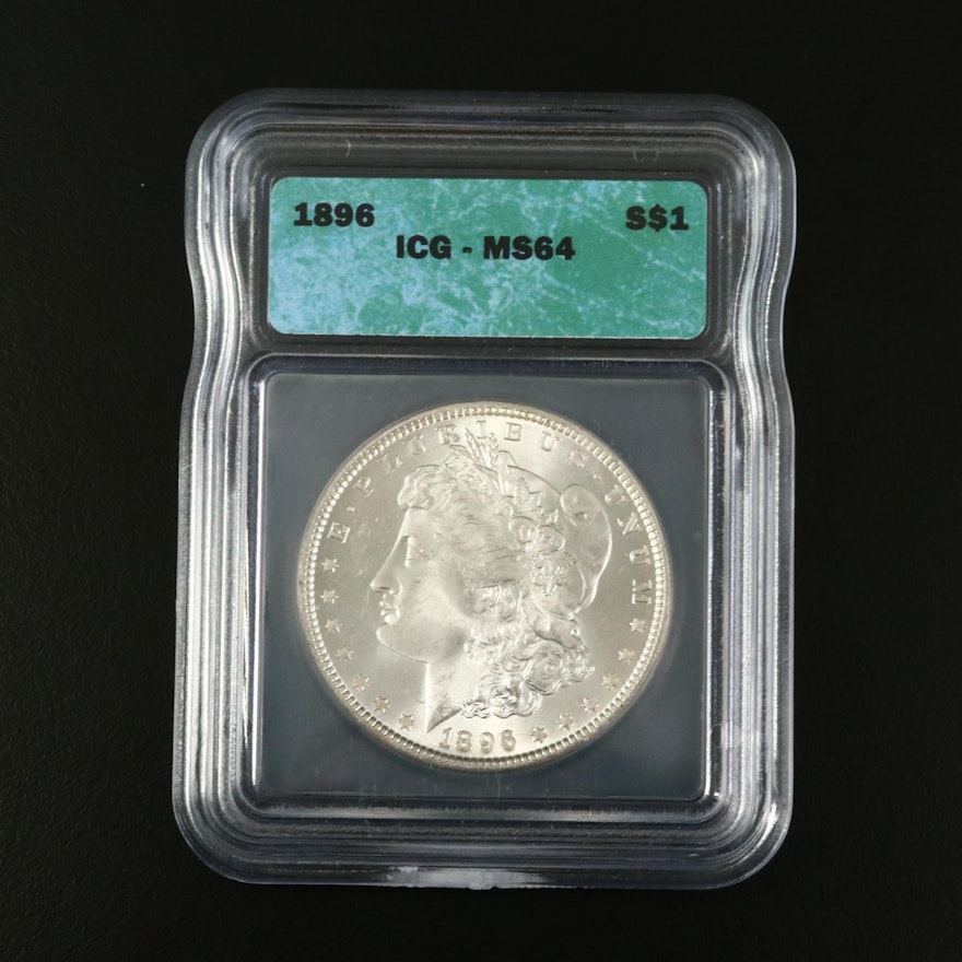 ICG Graded MS64 1896 Silver Morgan Dollar