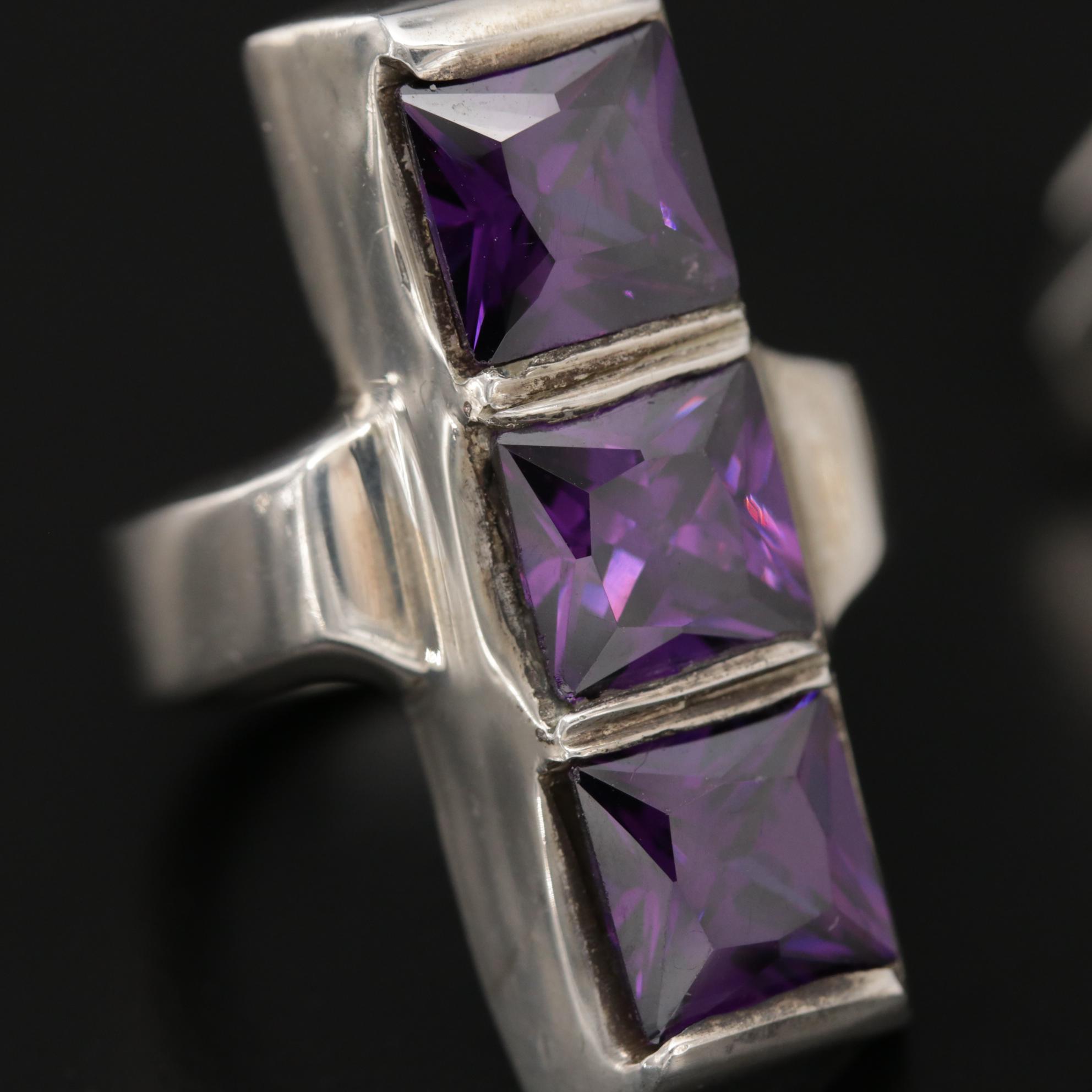 Sterling Silver Rings Including Mexican Piece and Cubic Zirconia