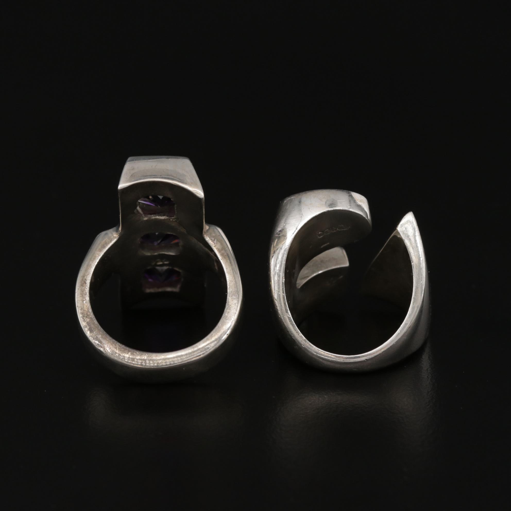 Sterling Silver Rings Including Mexican Piece and Cubic Zirconia