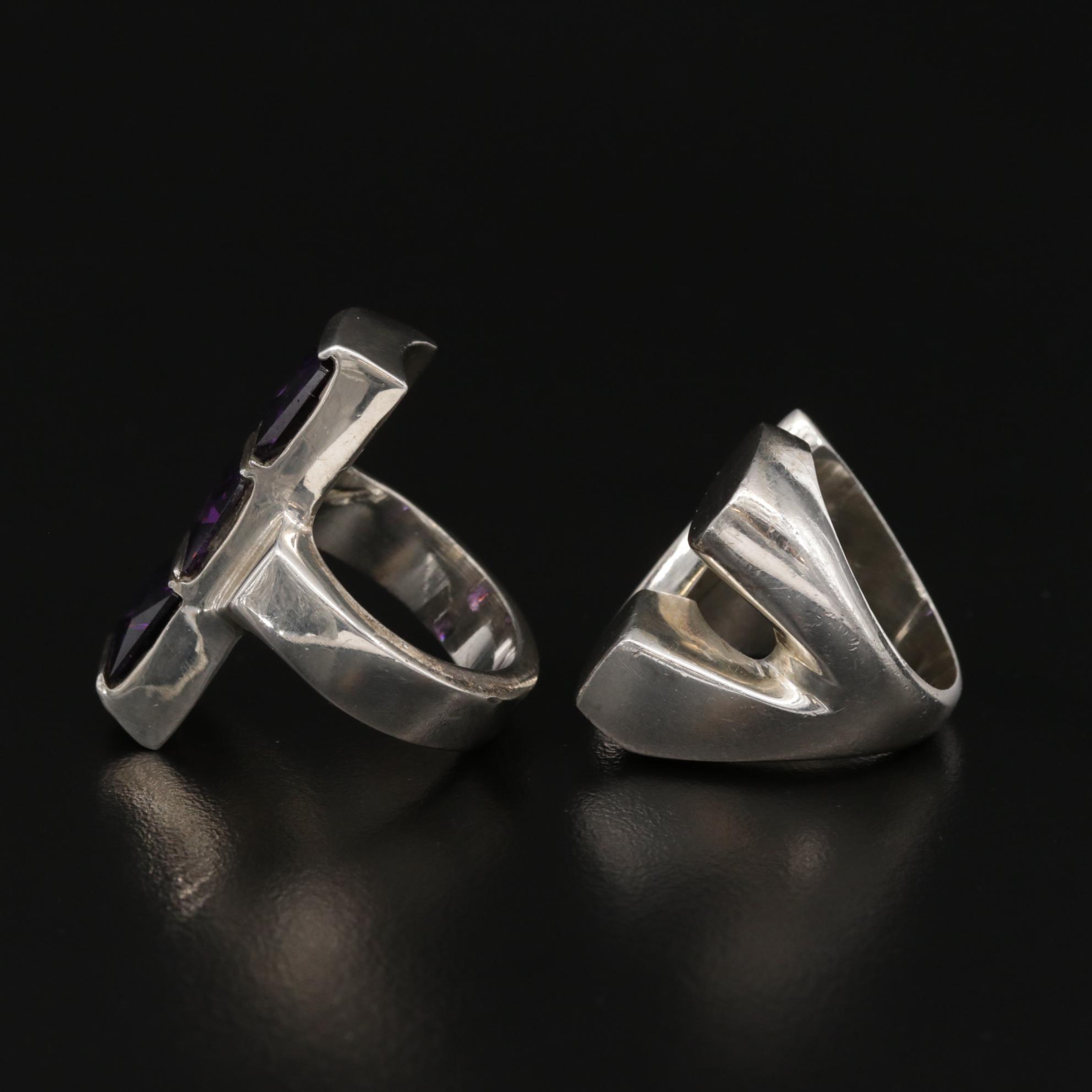 Sterling Silver Rings Including Mexican Piece and Cubic Zirconia